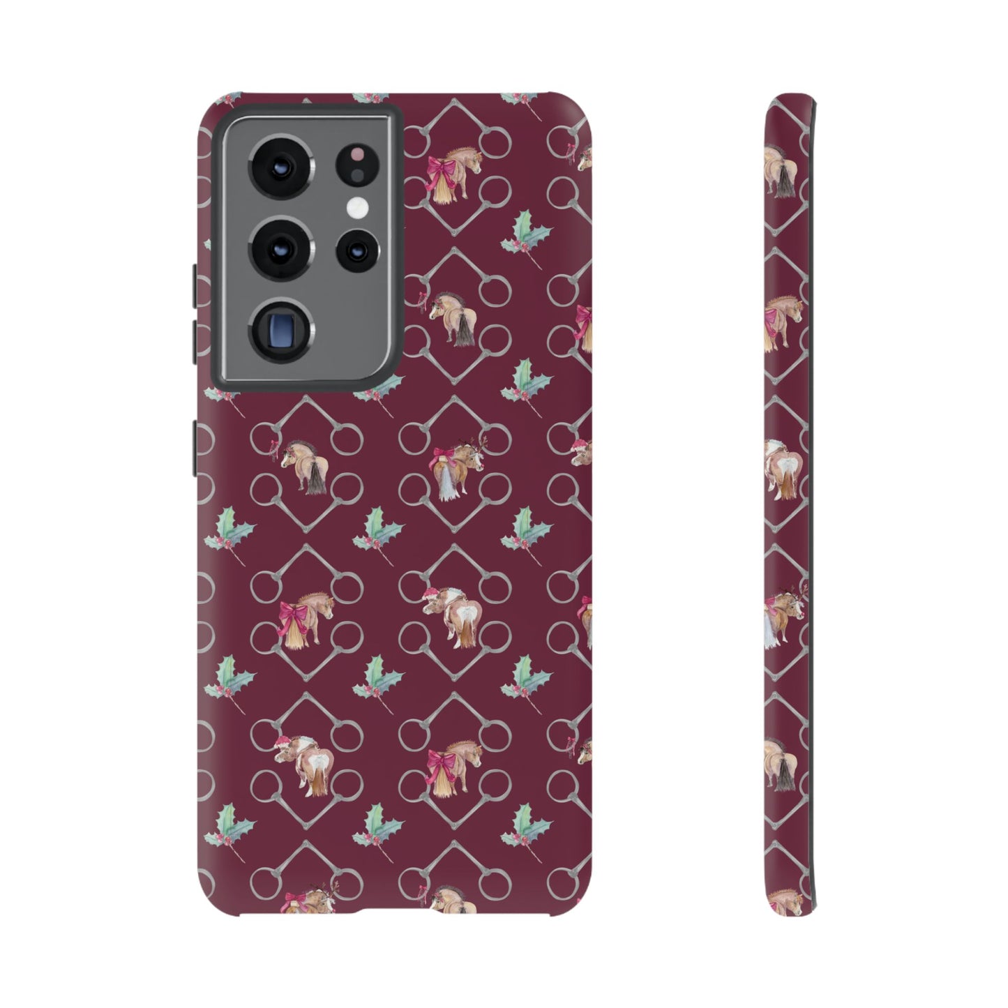 Adorable Little Ponies and Holly in Burgundy Tough Phone Case