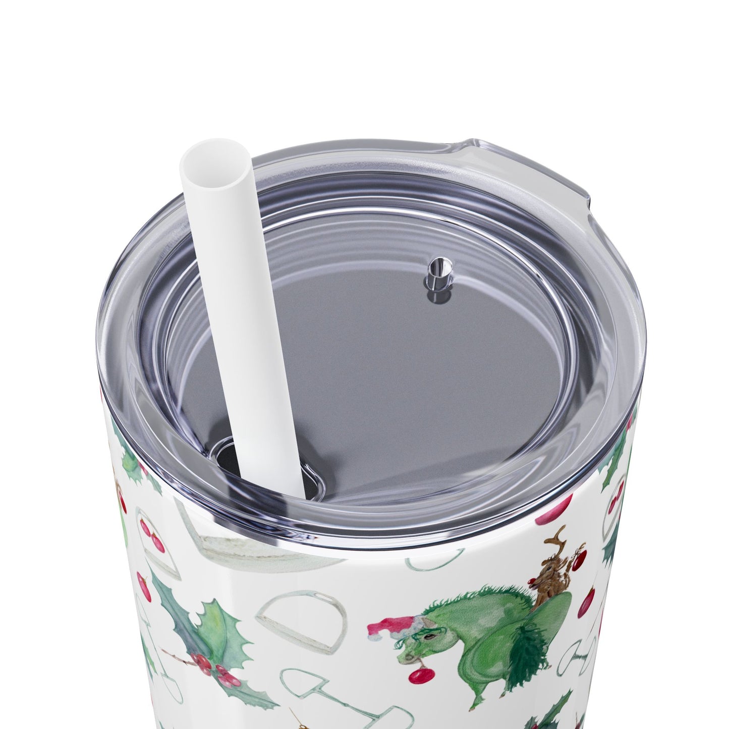 Adorable Grinchy pony and friend - Skinny Tumbler with Straw, 20oz