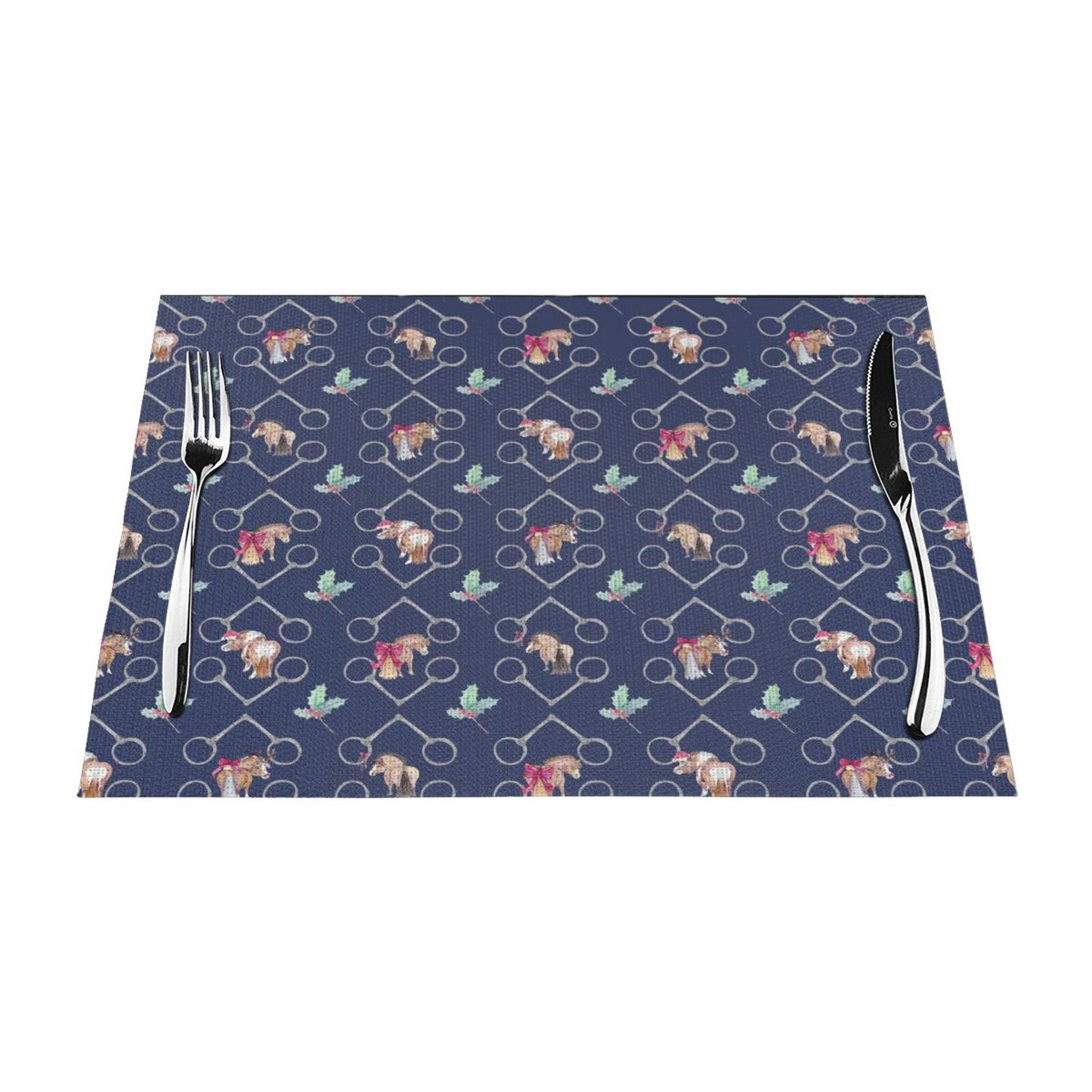 Adorable Ponies Bits and Holly Set of 4 Holiday Placemats