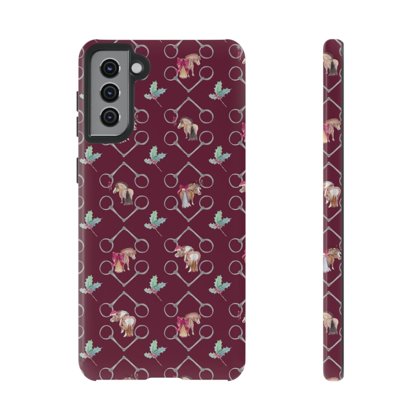 Adorable Little Ponies and Holly in Burgundy Tough Phone Case