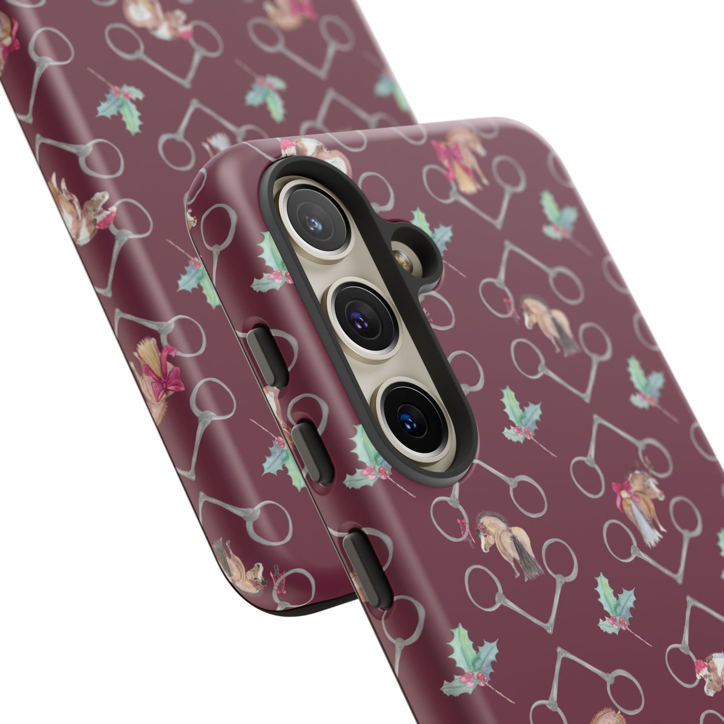 Adorable Little Ponies and Holly in Burgundy Tough Phone Case