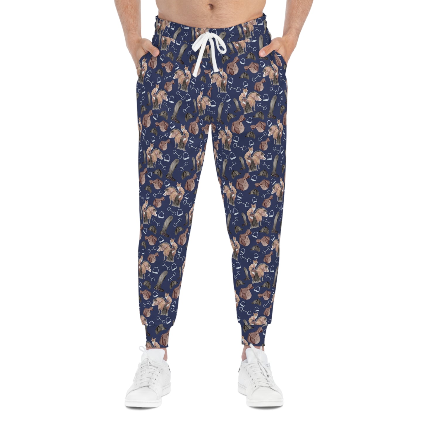 Adorable Fox and Pony Print Athletic Joggers - Navy (AOP)