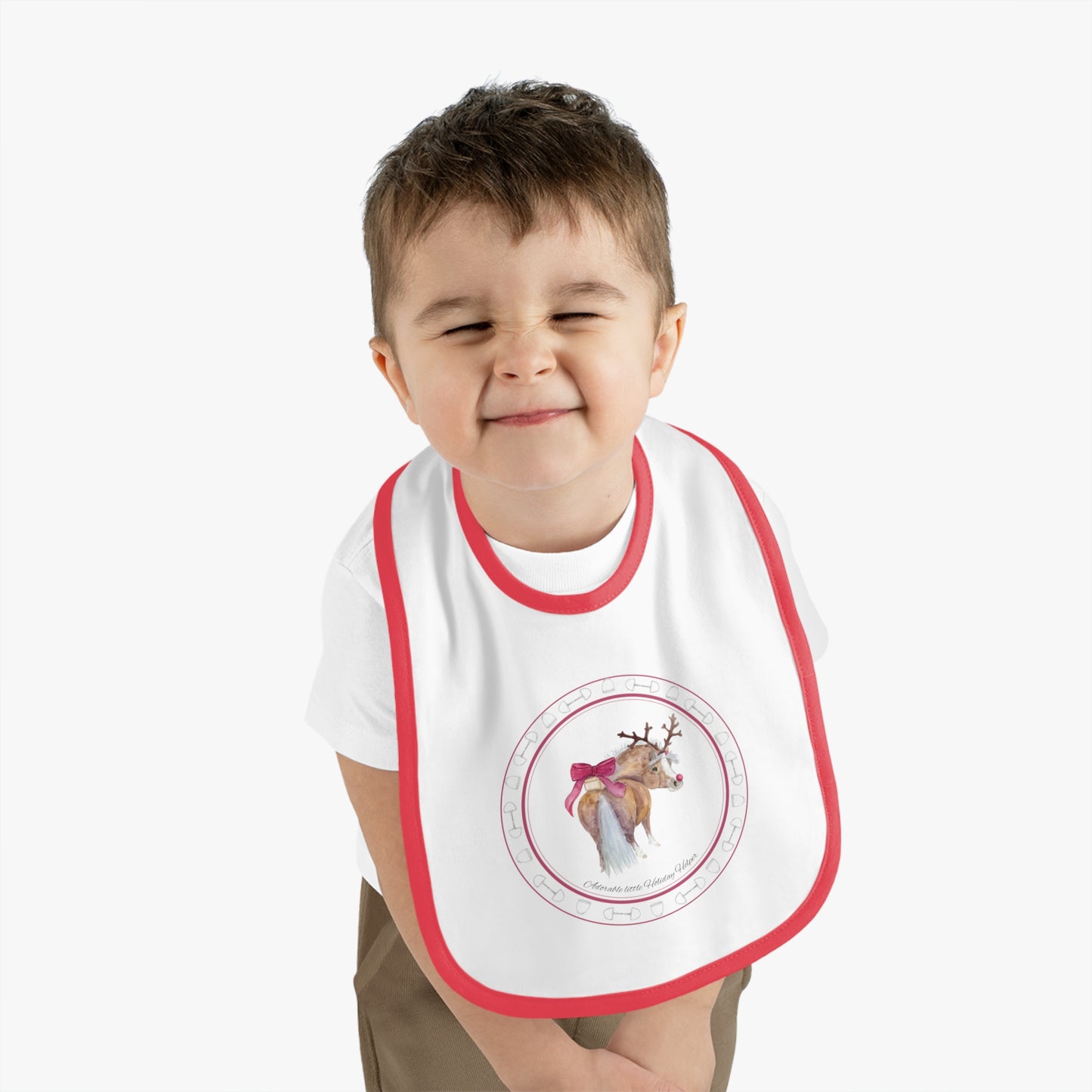 Adorable Holiday helper Baby Bib — Soft Contrast Trim Feeding Bib