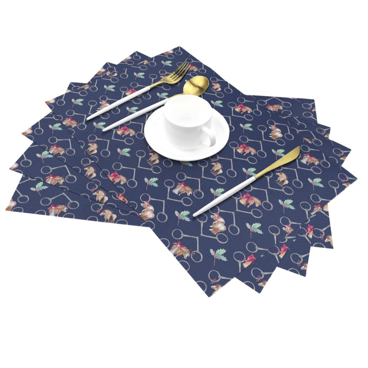 Adorable Ponies Bits and Holly Set of 4 Holiday Placemats