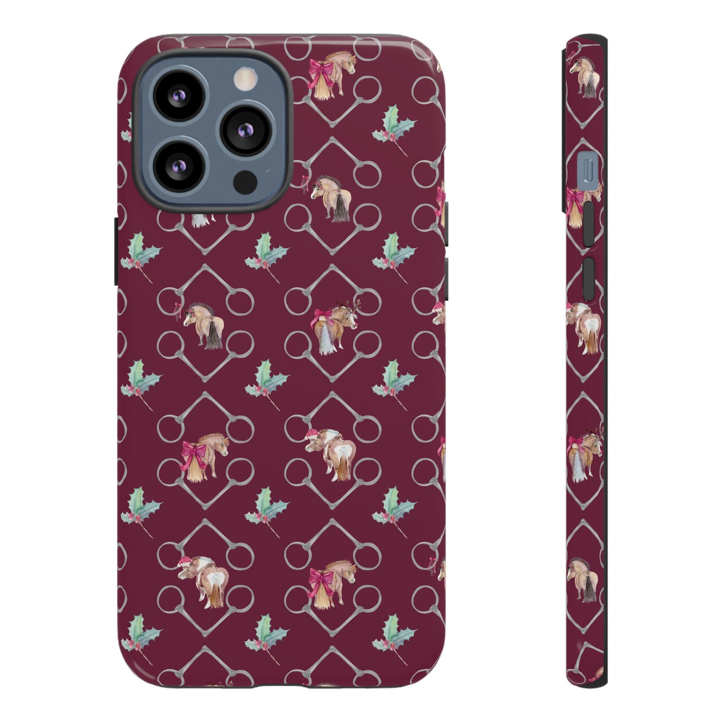 Adorable Little Ponies and Holly in Burgundy Tough Phone Case