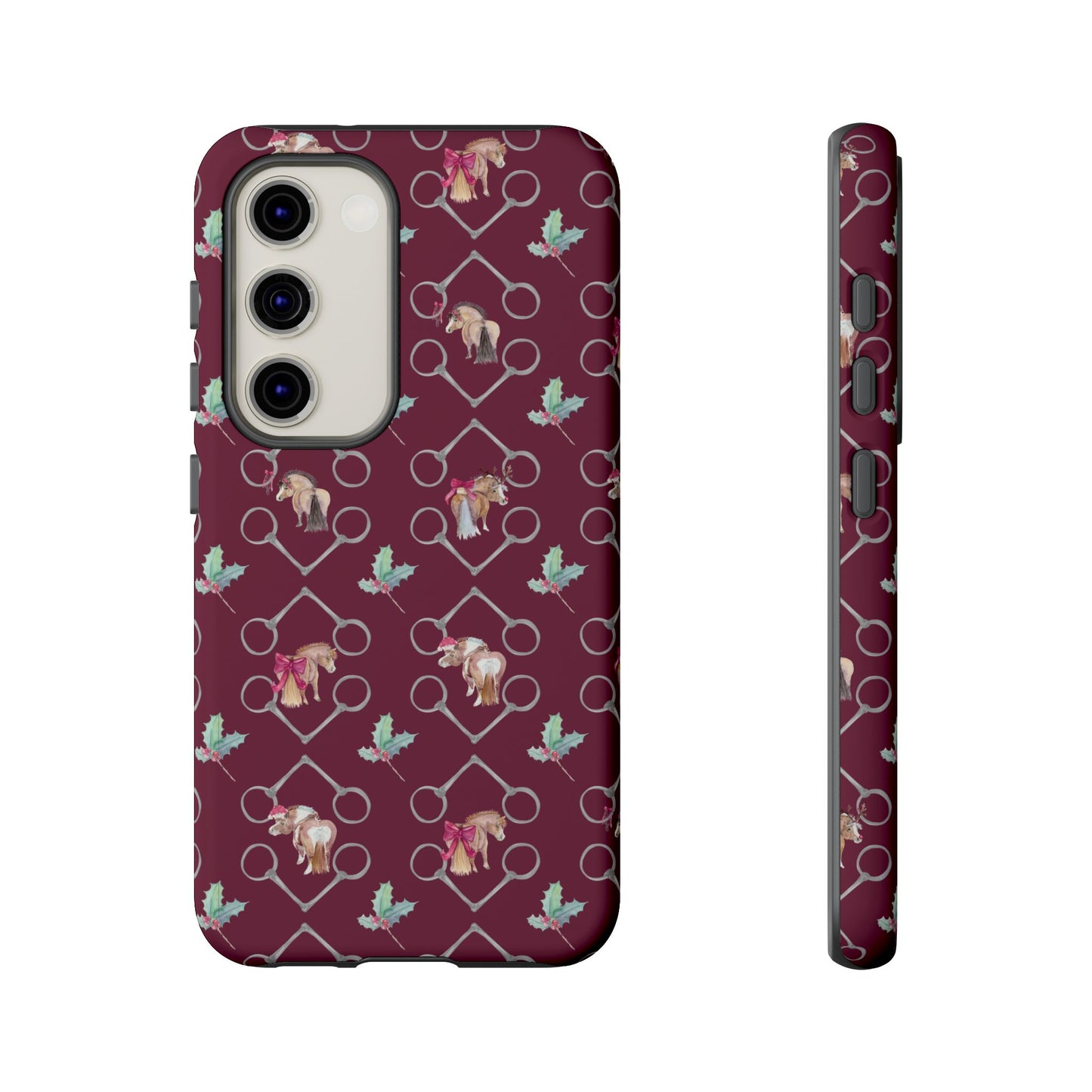 Adorable Little Ponies and Holly in Burgundy Tough Phone Case