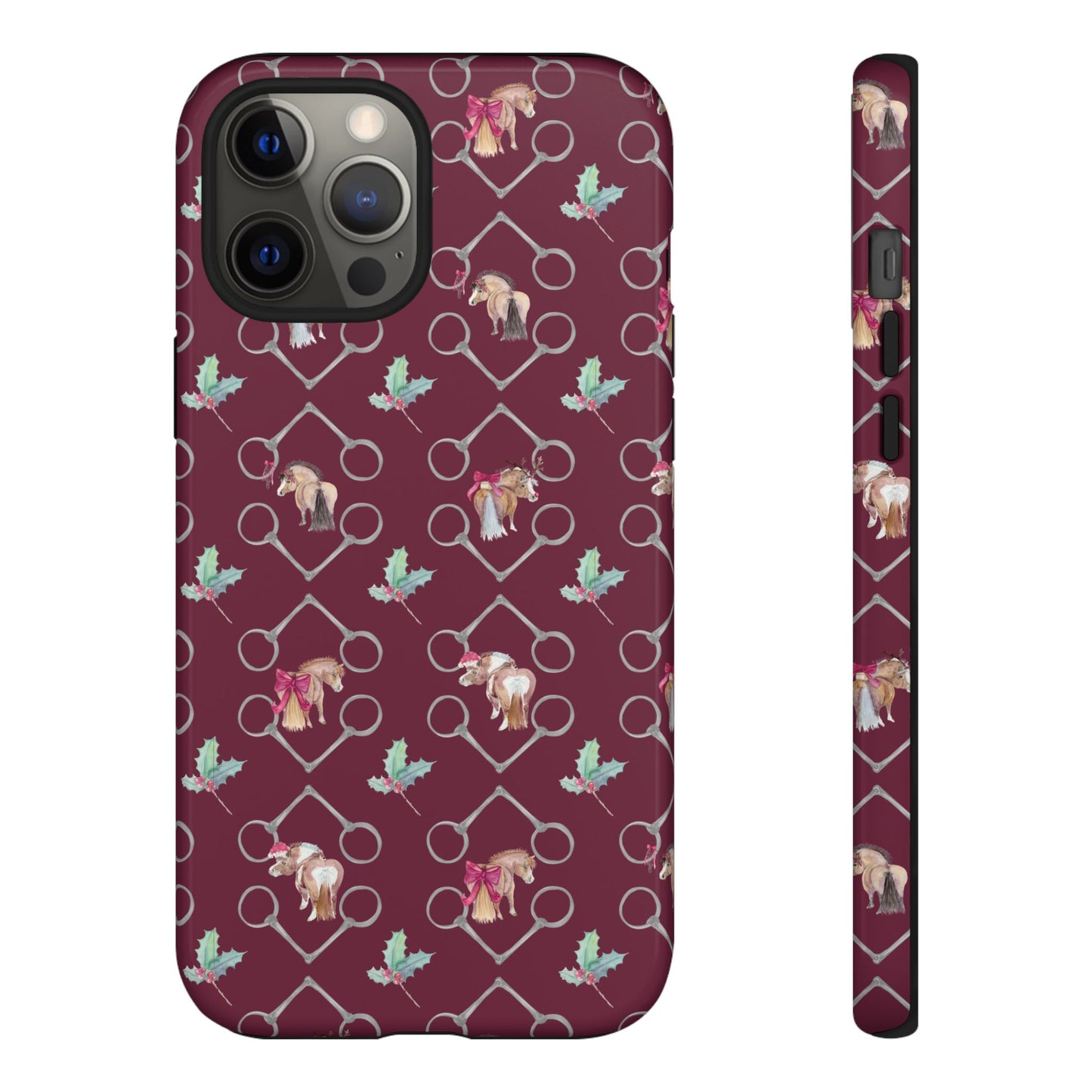 Adorable Little Ponies and Holly in Burgundy Tough Phone Case