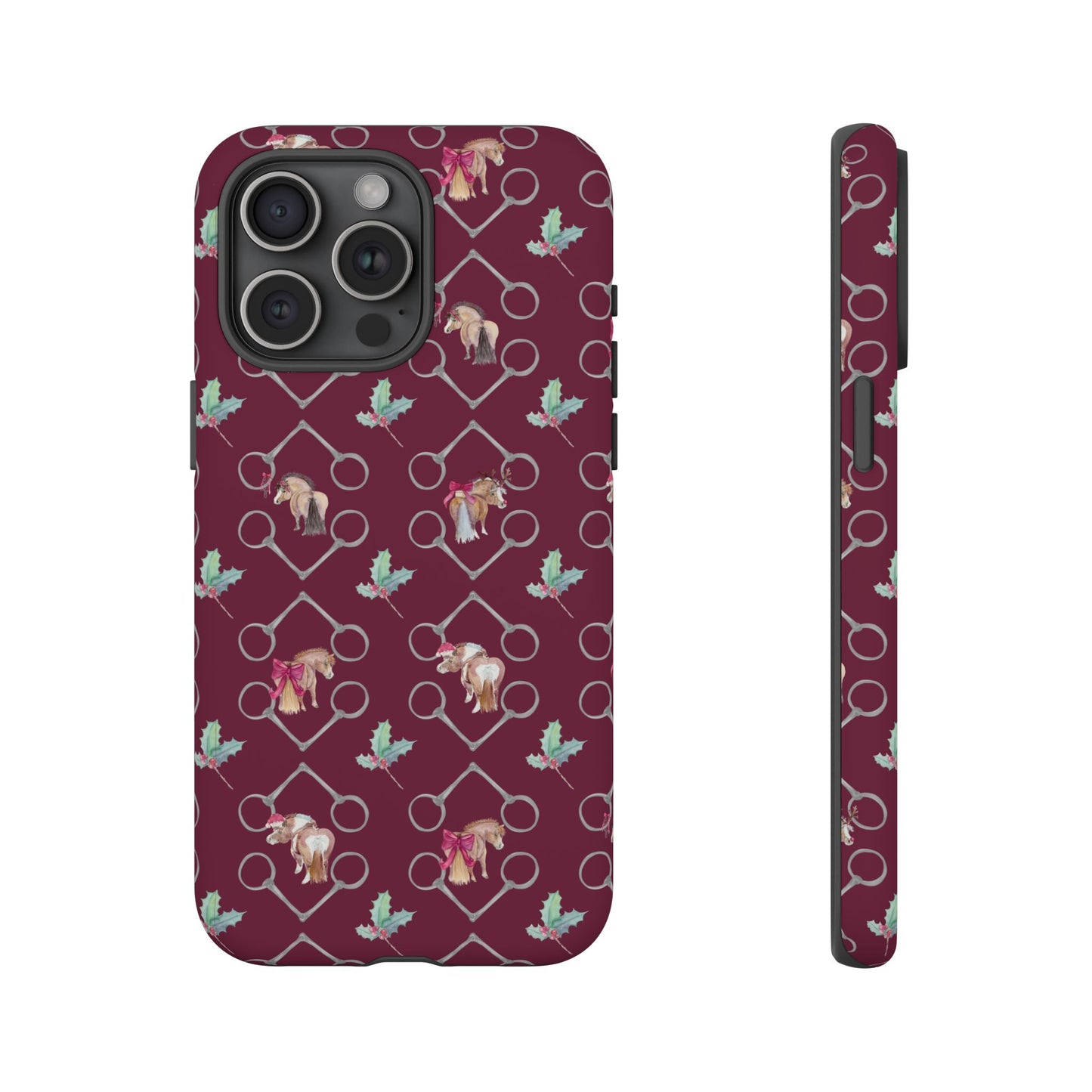 Adorable Little Ponies and Holly in Burgundy Tough Phone Case