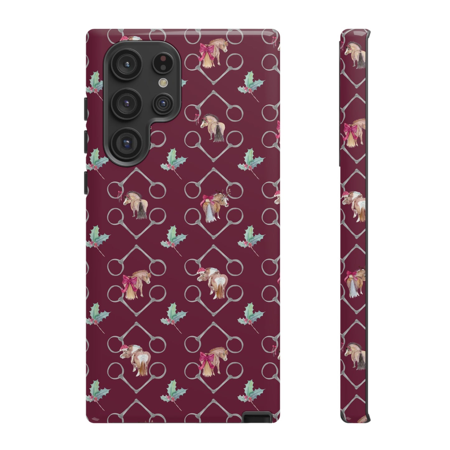Adorable Little Ponies and Holly in Burgundy Tough Phone Case