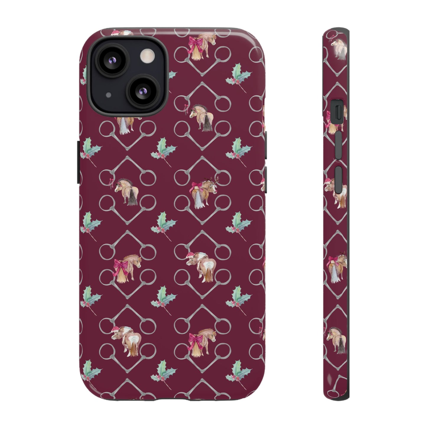 Adorable Little Ponies and Holly in Burgundy Tough Phone Case