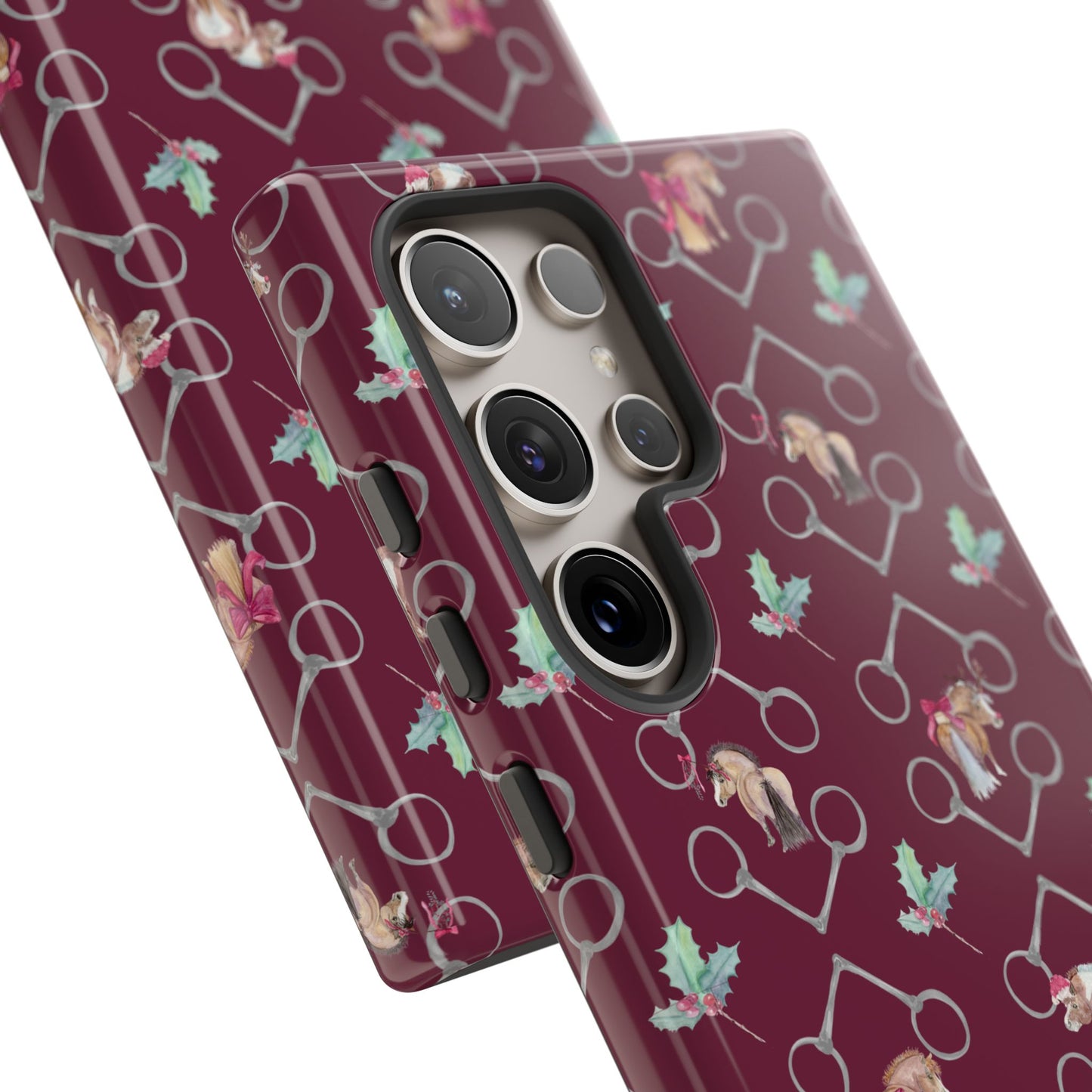 Adorable Little Ponies and Holly in Burgundy Tough Phone Case
