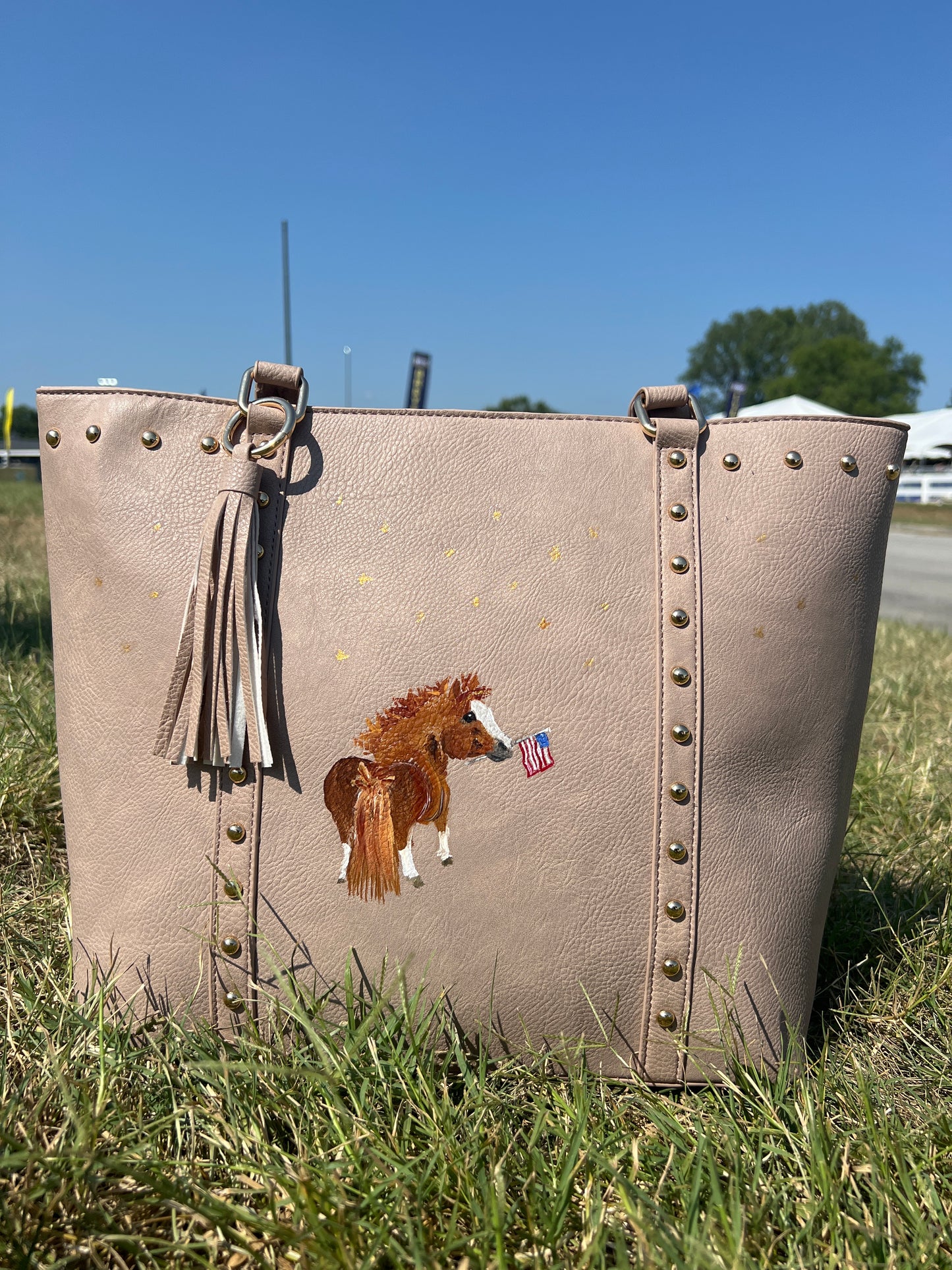 Adorable Chestnut In Honor on Beige Hand Painted Bag
