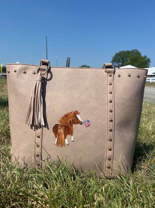 Adorable Chestnut In Honor on Beige Hand Painted Bag