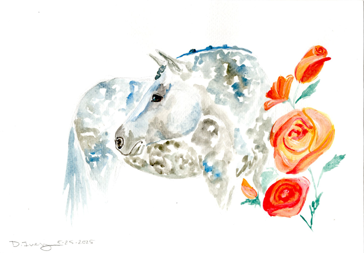 Grey Roses - Original Watercolor
