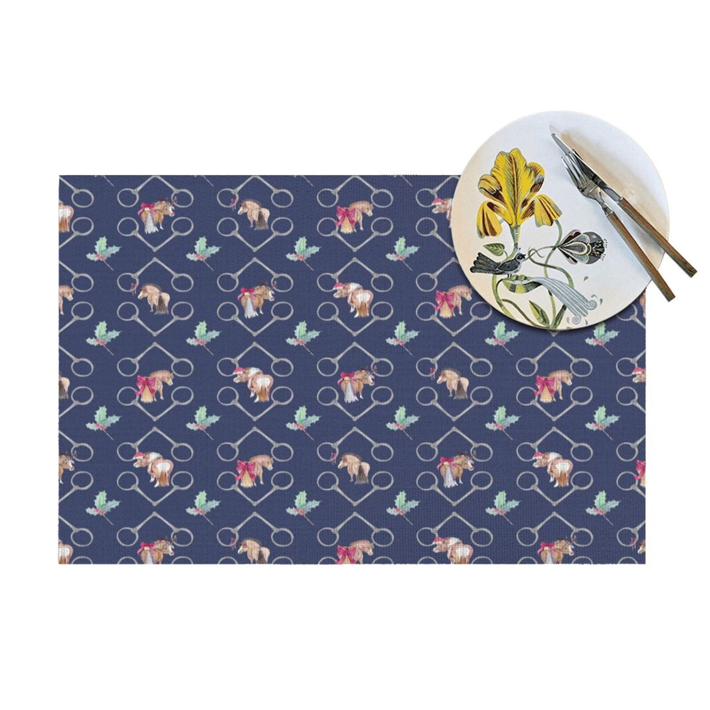 Adorable Ponies Bits and Holly Set of 4 Holiday Placemats
