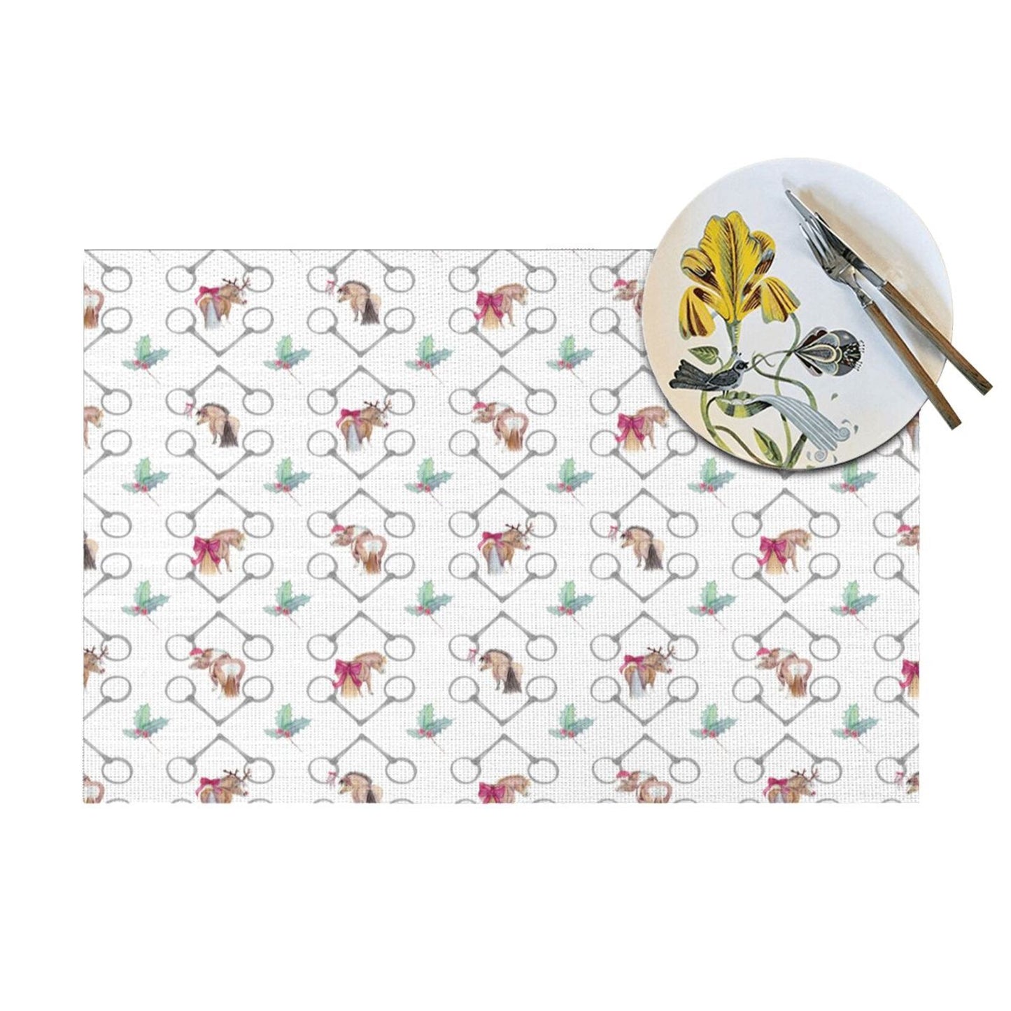 Adorable Ponies Bits and Holly Set of 4 Holiday Placemats