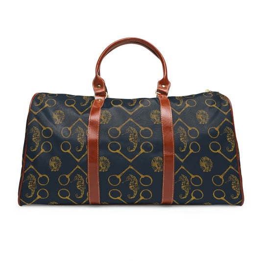 Sea horse and bit - Navy Gold Waterproof Travel Bag - SonaEquestrian