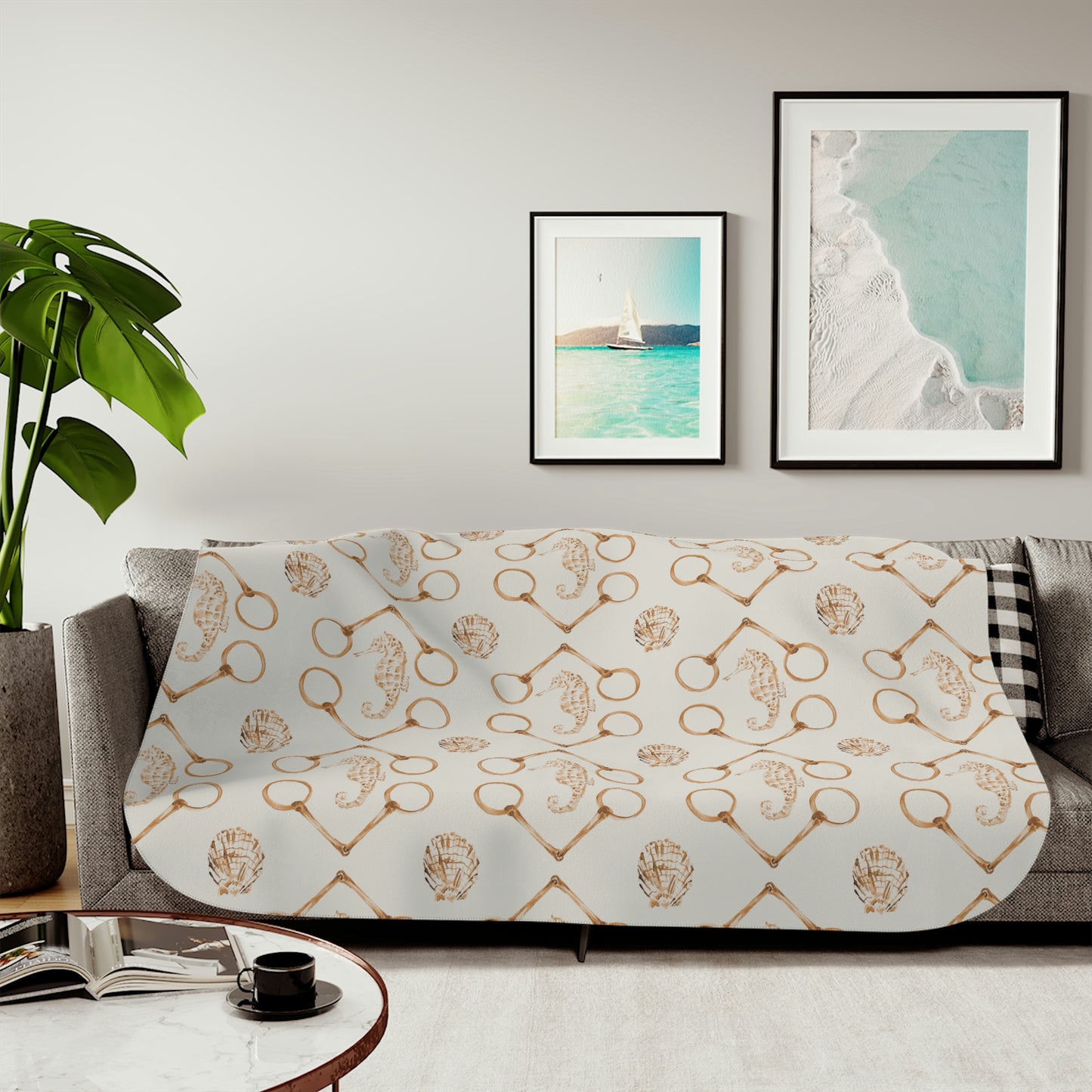 Spice Sea horse and bit Sherpa Blanket, Two Colors