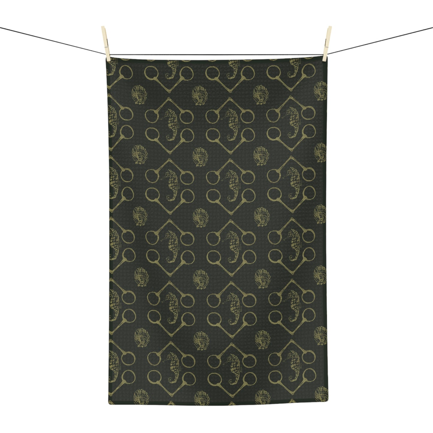 Sea horse and bit Soft Tea Towel- Olive - SonaEquestrian