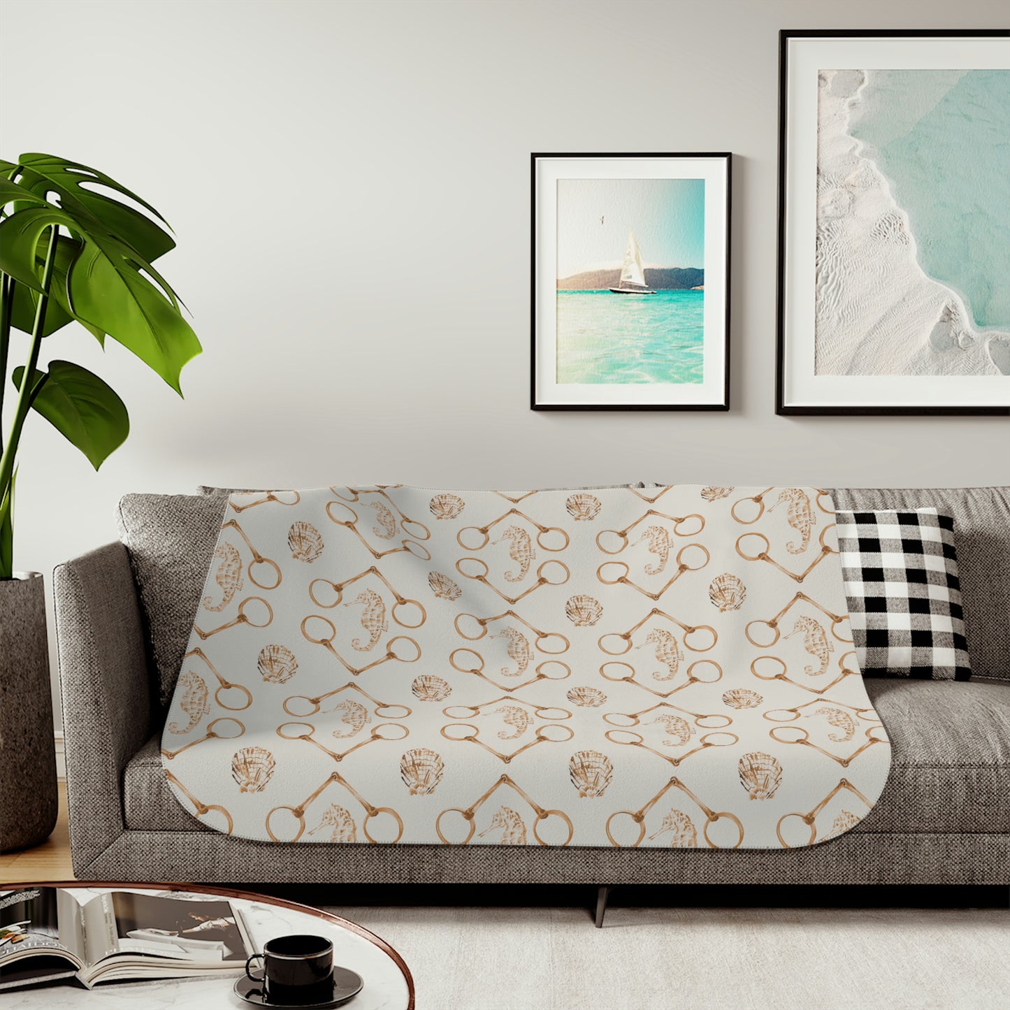 Spice Sea horse and bit Sherpa Blanket, Two Colors