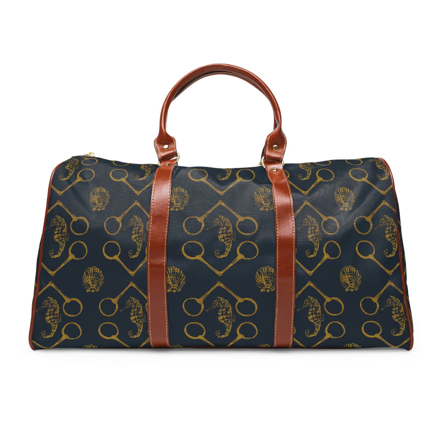Sea horse and bit - Navy Gold Waterproof Travel Bag - SonaEquestrian