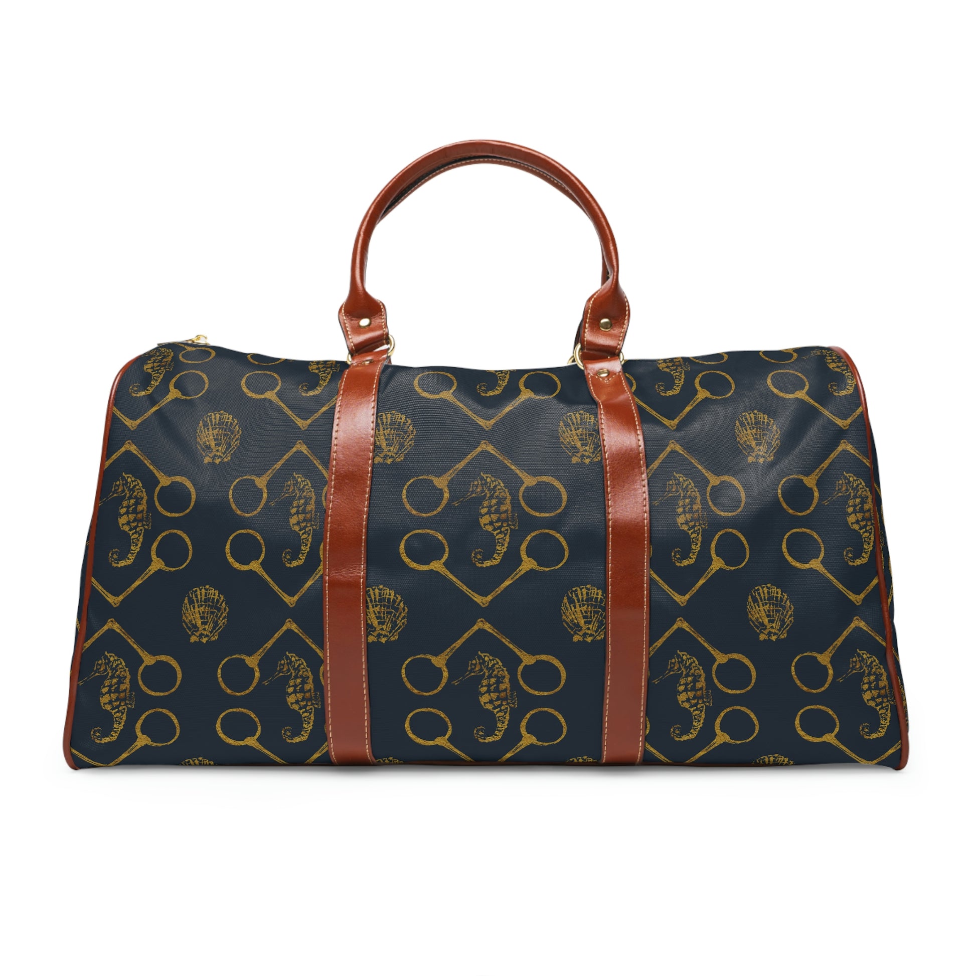 Sea horse and bit - Navy Gold Waterproof Travel Bag - SonaEquestrian