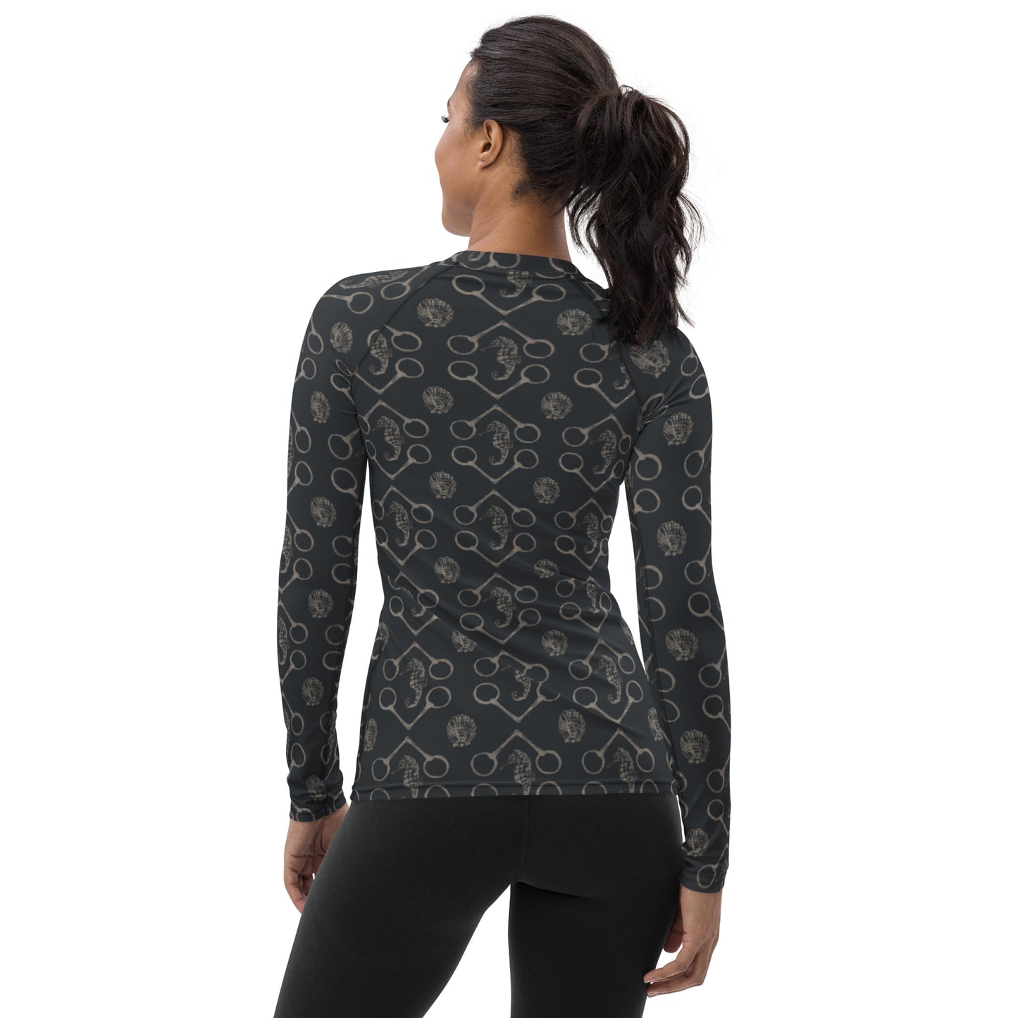 Sea Horse and Bits - Black and Silver Women's Rash Guard