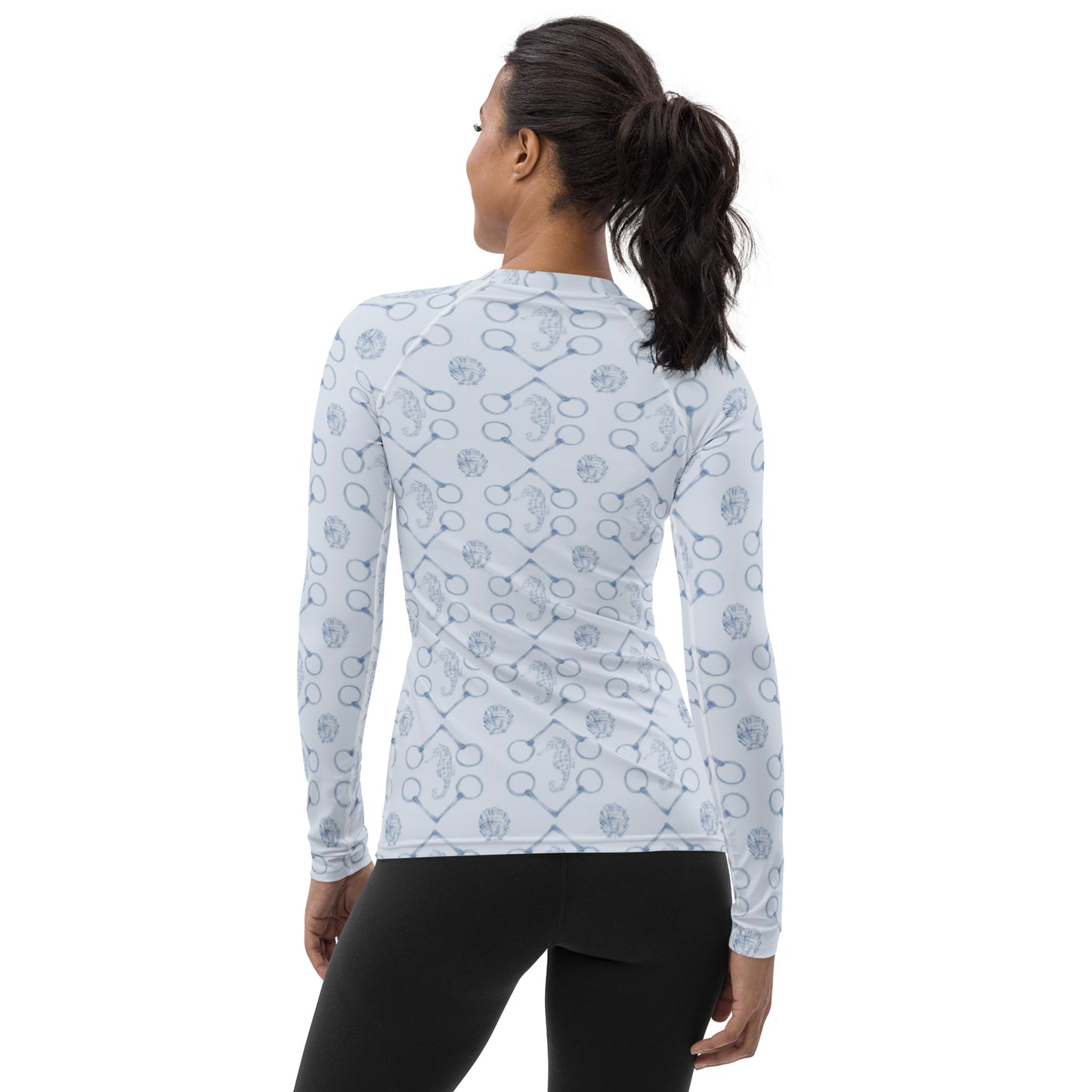 Seahorse and Bits - Sky Blue Women's Rash Guard - SonaEquestrian