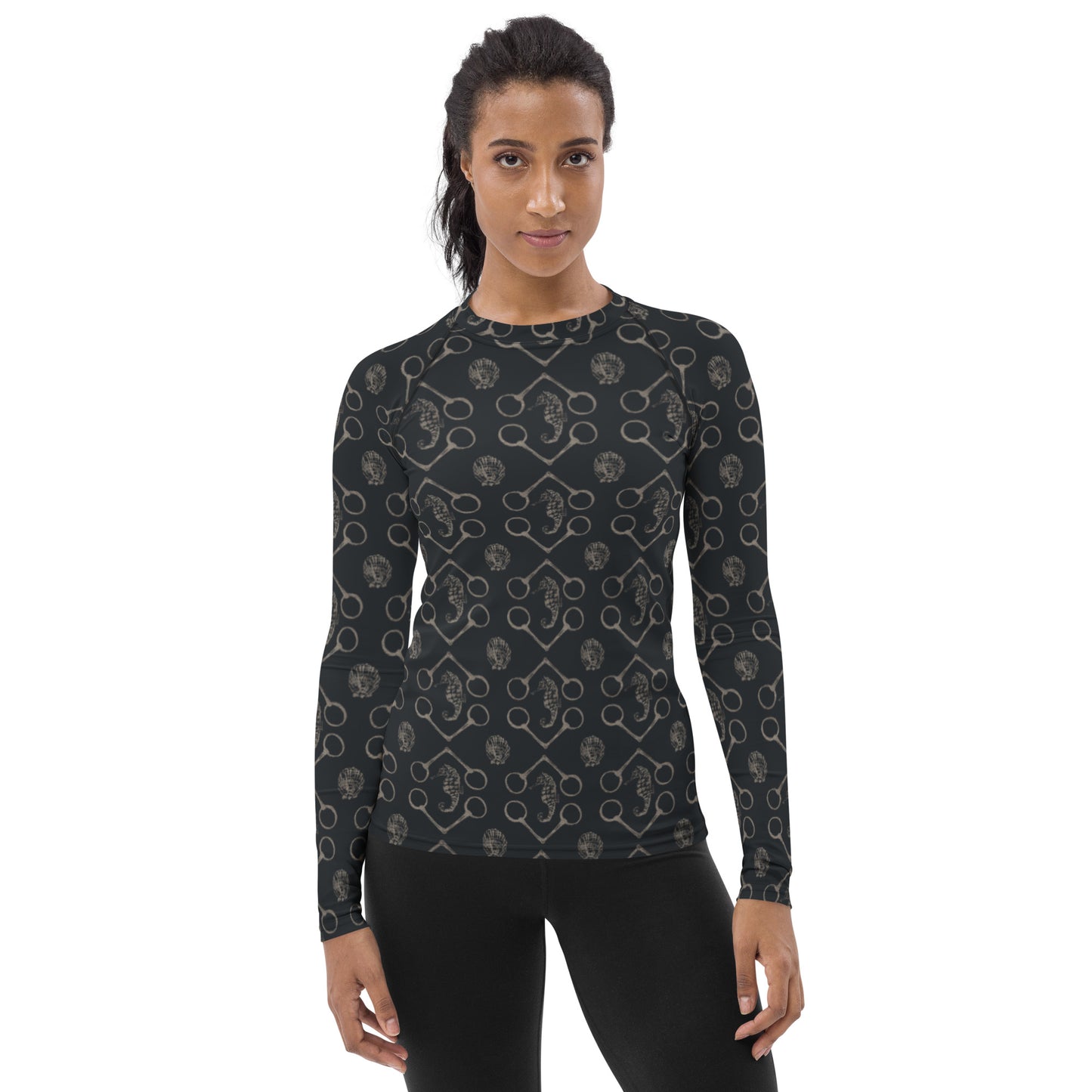Sea Horse and Bits - Black and Silver Women's Rash Guard