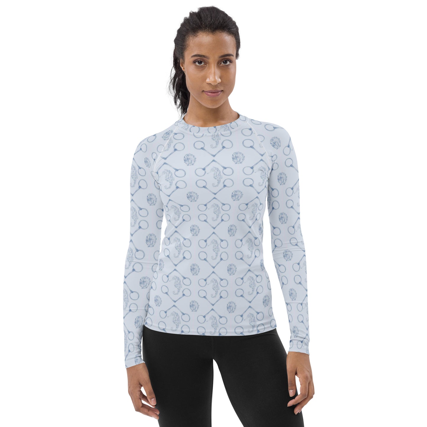 Seahorse and Bits - Sky Blue Women's Rash Guard - SonaEquestrian