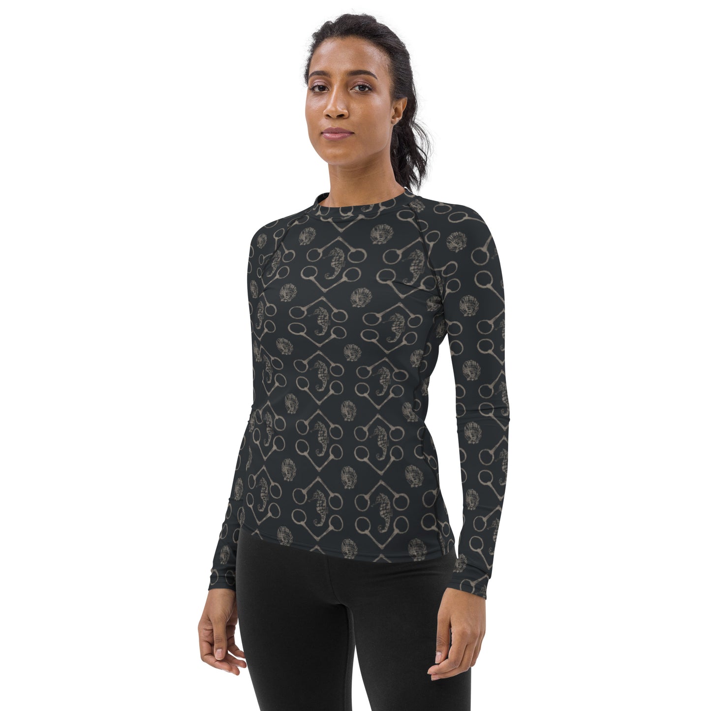 Sea Horse and Bits - Black and Silver Women's Rash Guard