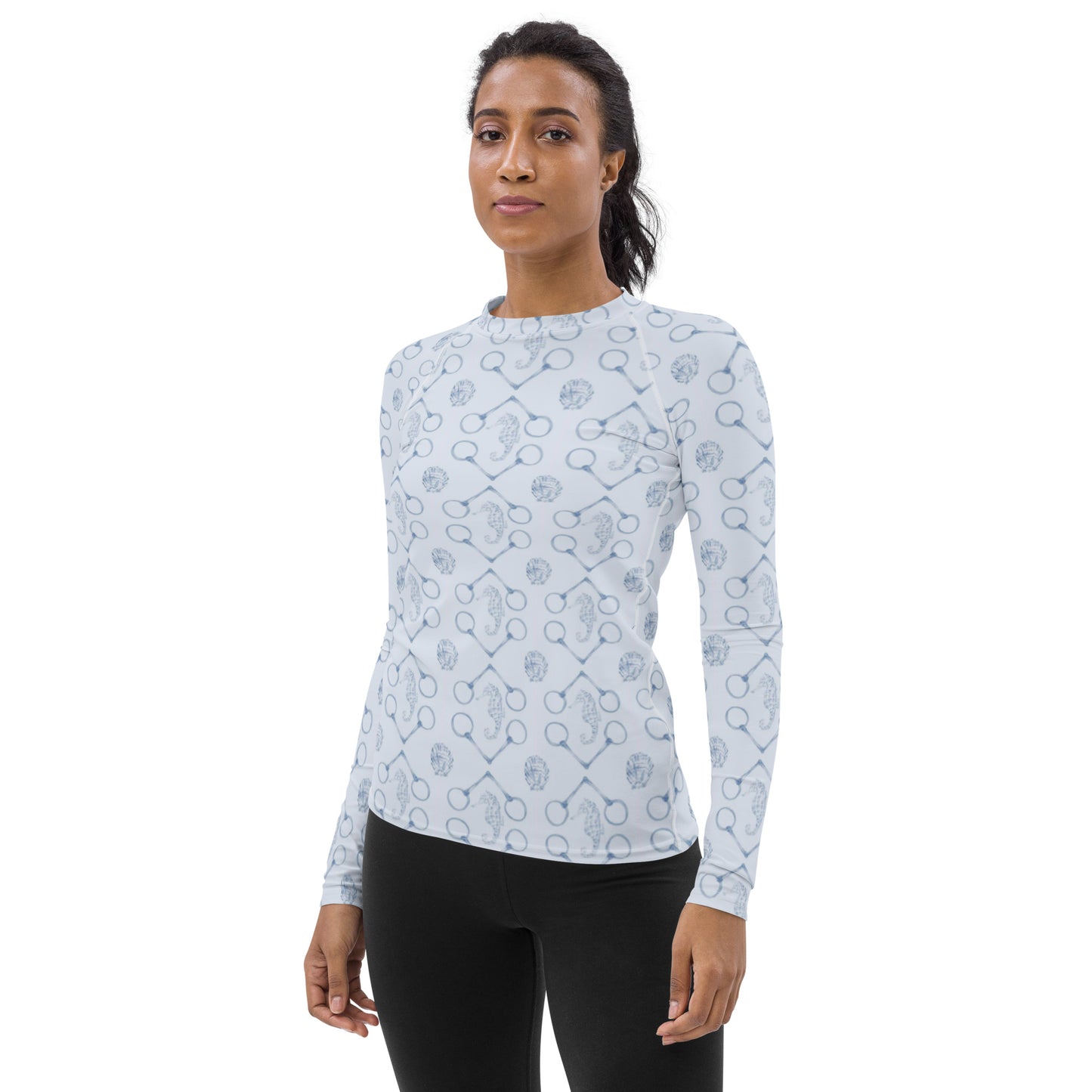 Seahorse and Bits - Sky Blue Women's Rash Guard - SonaEquestrian
