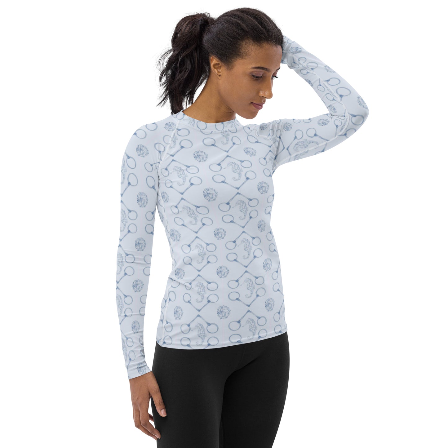 Seahorse and Bits - Sky Blue Women's Rash Guard - SonaEquestrian
