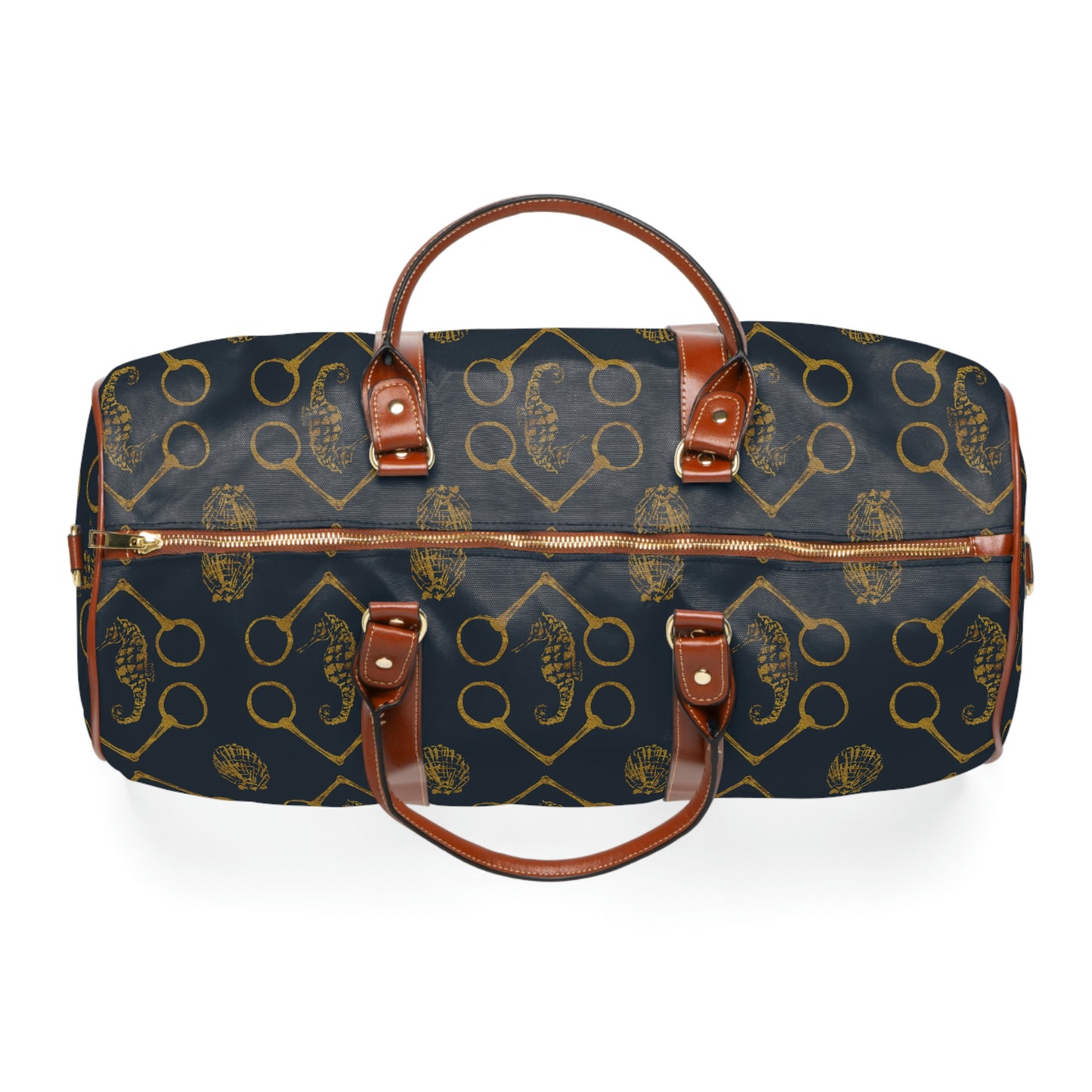 Sea horse and bit - Navy Gold Waterproof Travel Bag - SonaEquestrian
