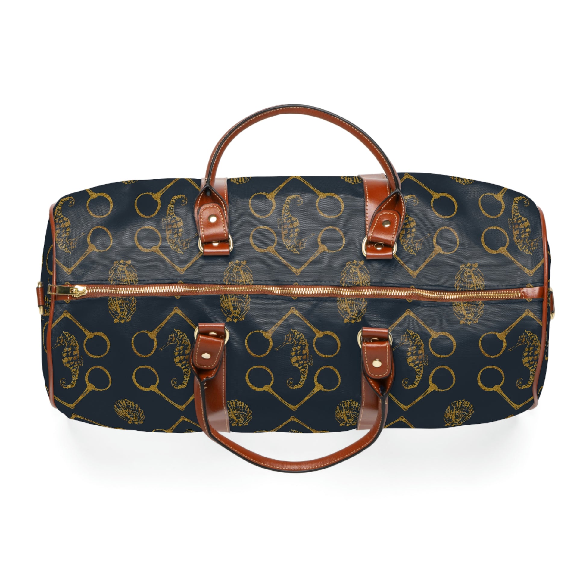 Sea horse and bit - Navy Gold Waterproof Travel Bag - SonaEquestrian