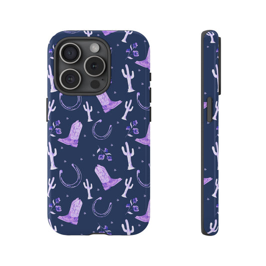 Lucky Boots in Navy and Lavender Tough Phone Case