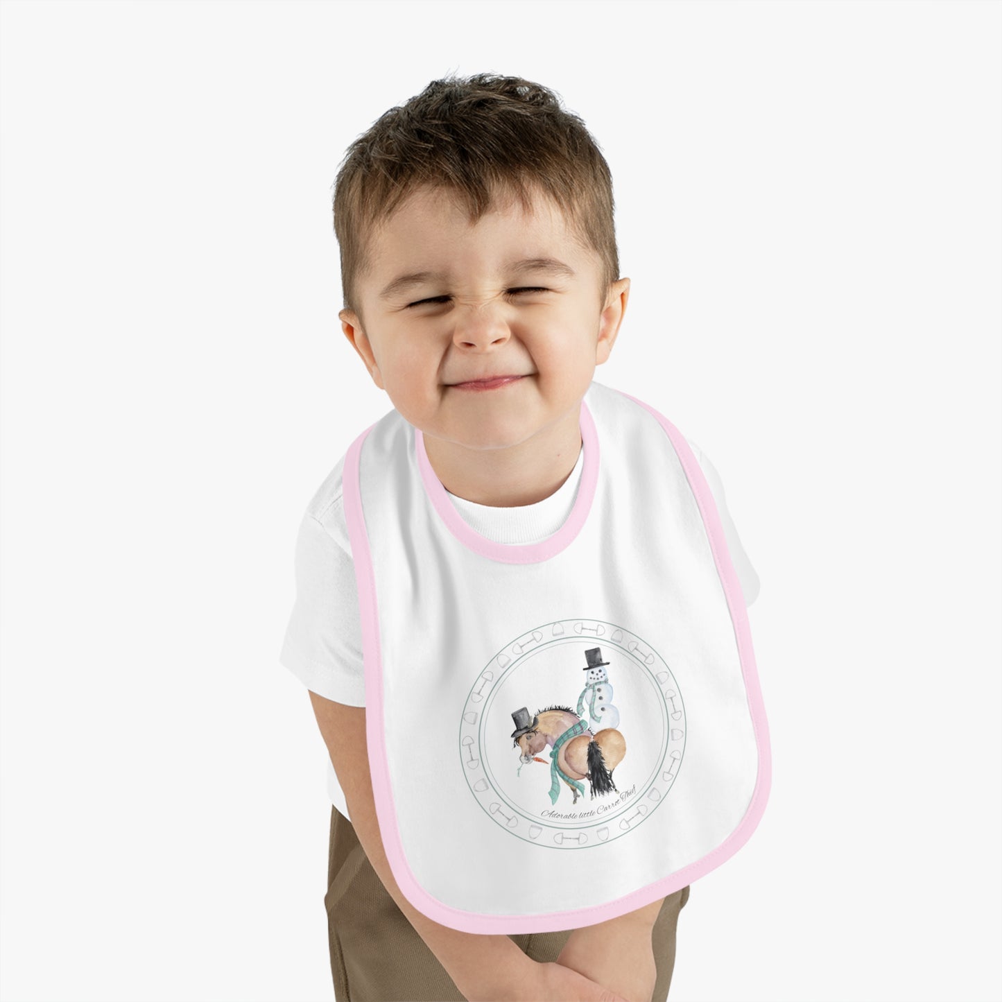 Adorable Naughty Snacker and  Snowman Baby Bib  — Soft Contrast Trim Feeding Bib