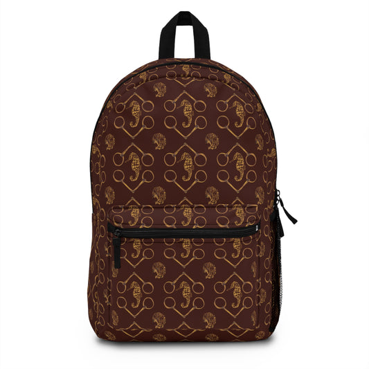 Seahorse and Bits in Burgundy and Gold Backpack