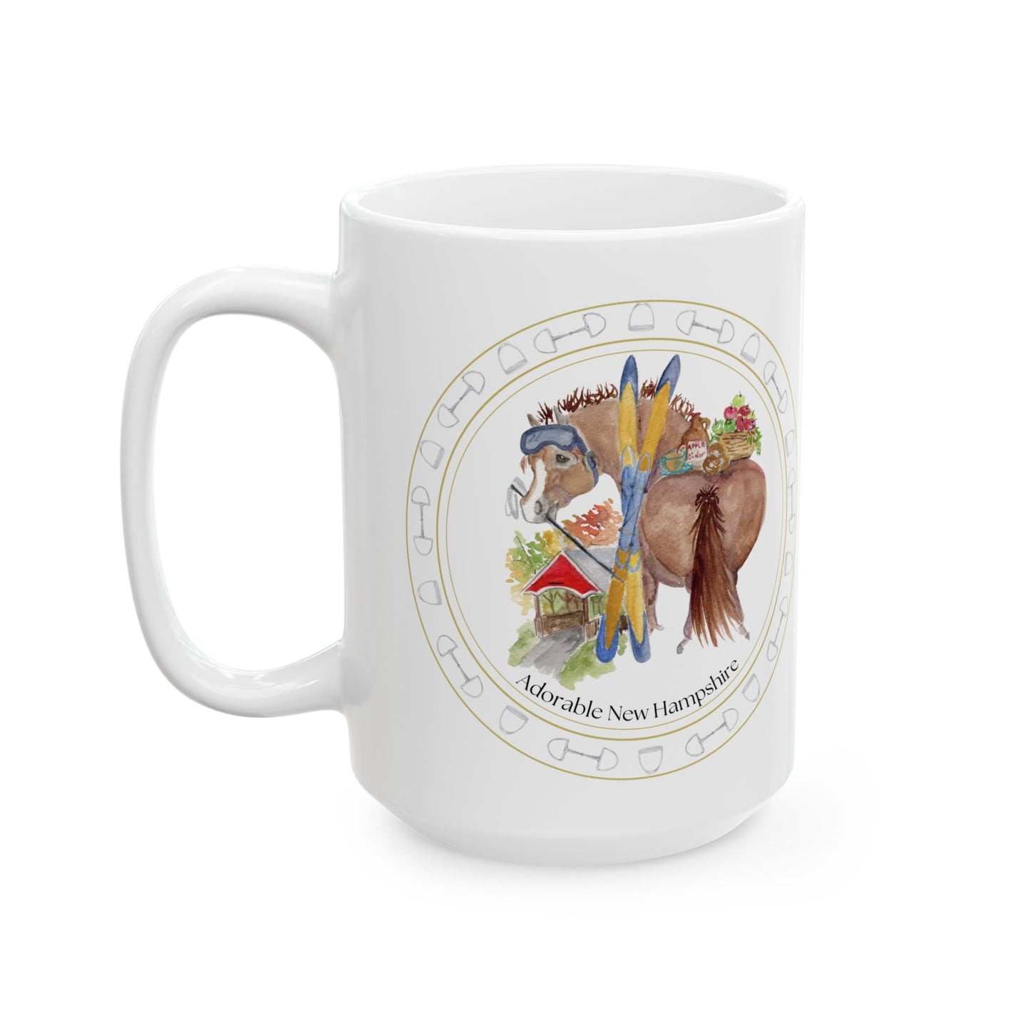 Adorable New Hampshire Ceramic Mug — 'He's Ready for the Slopes' Fall & Cider Design