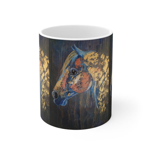 Love Blue and Gold Ceramic Mug 11oz