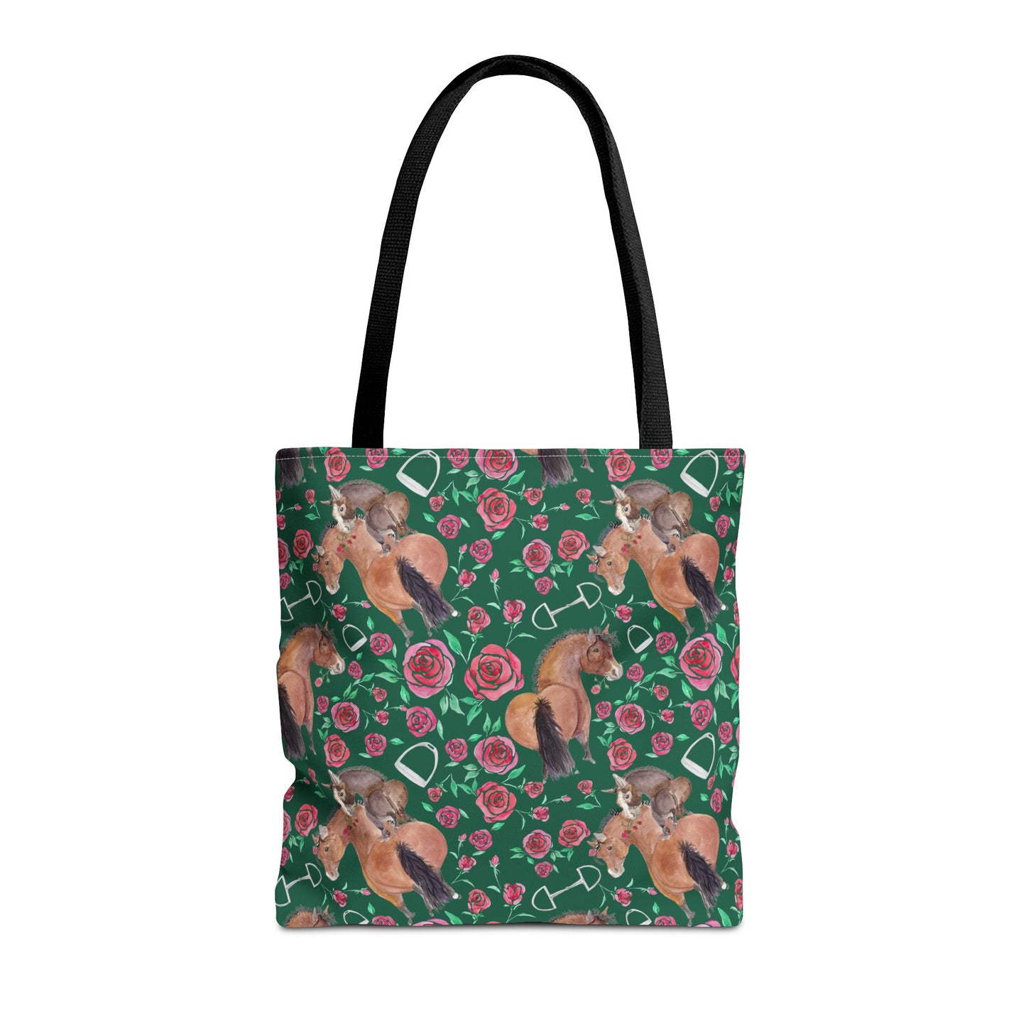 Adorable little Rose and Rico Print Tote Bag - Whimsical Equestrian Design- green