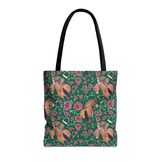 Adorable little Rose and Rico Print Tote Bag - Whimsical Equestrian Design- green