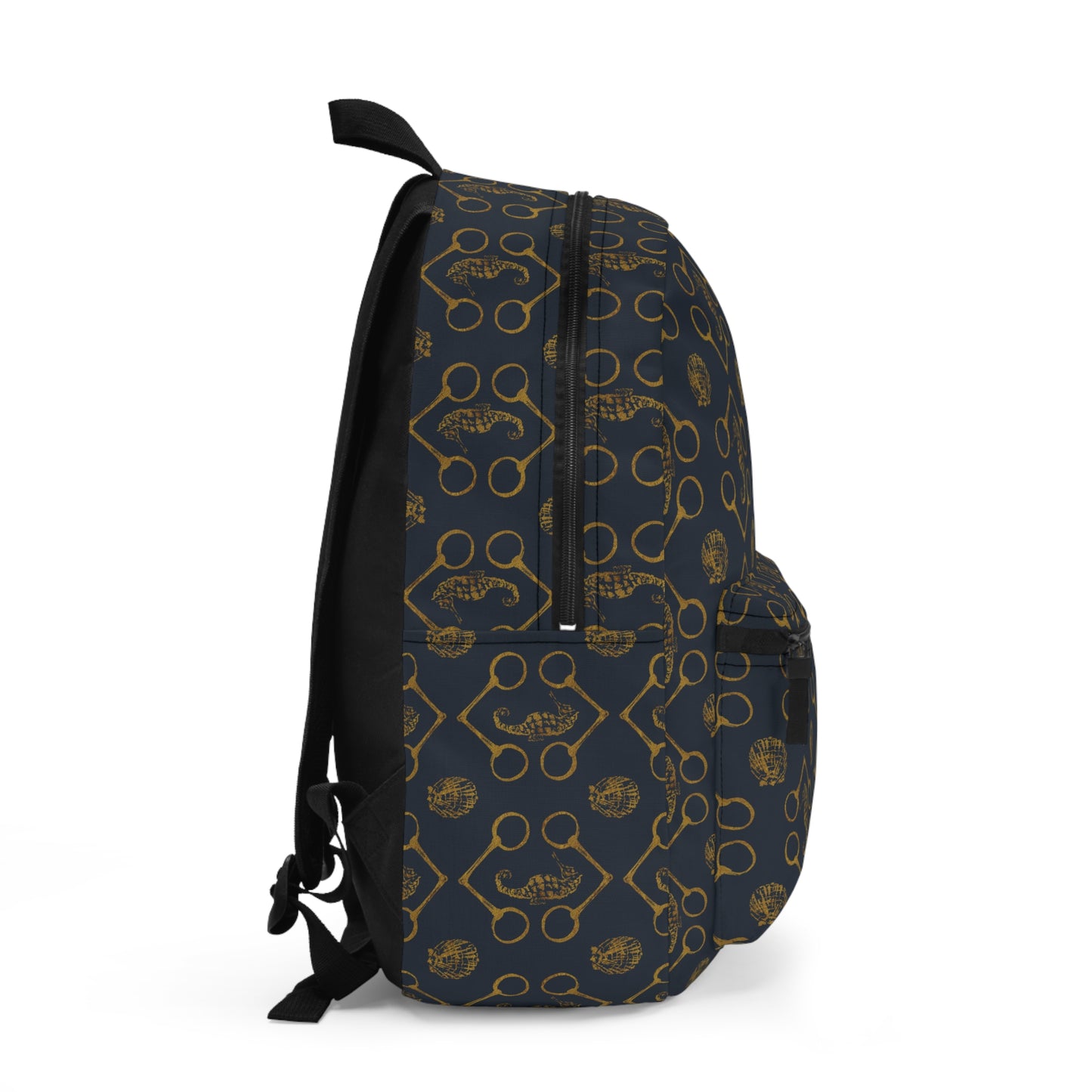 Seahorse and Bits in Navy and Gold Backpack