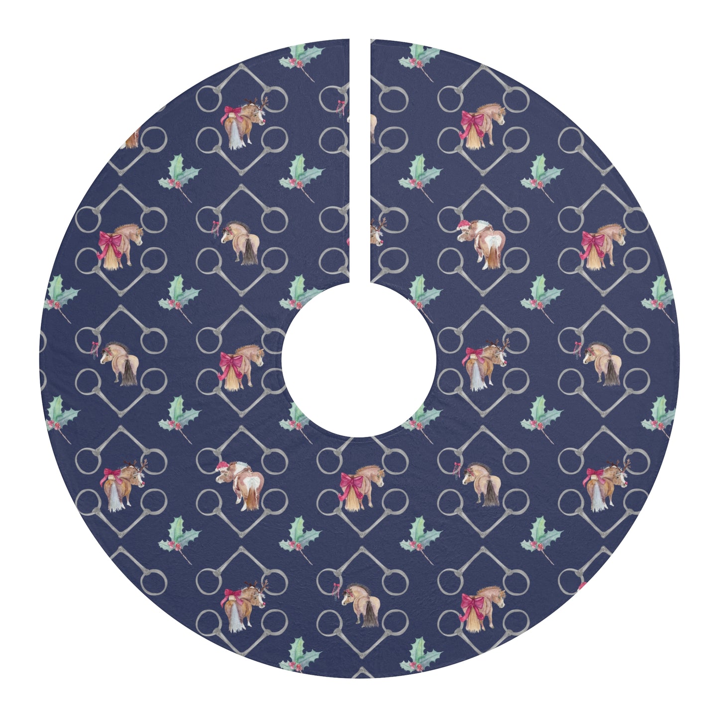 Adorable Ponies Bits and Holly in Navy Christmas Tree Skirt