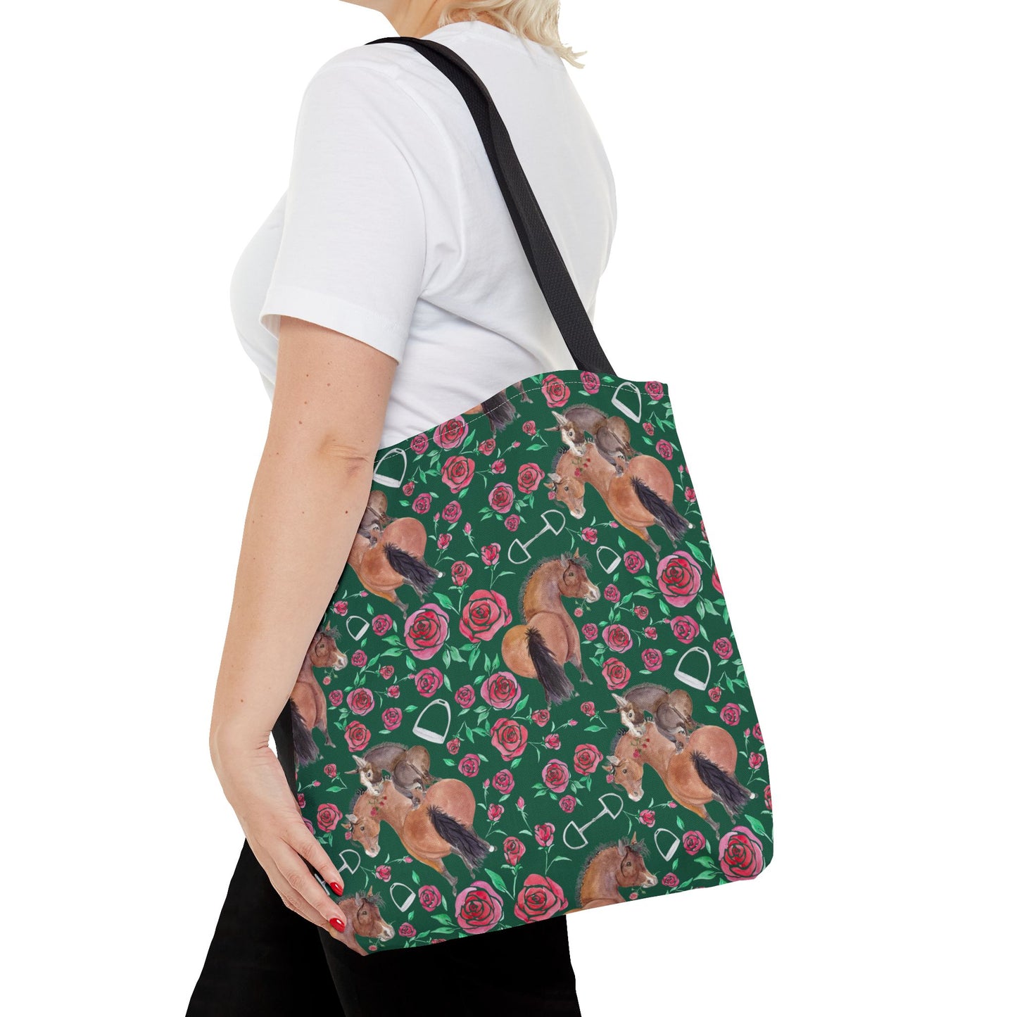 Adorable little Rose and Rico Print Tote Bag - Whimsical Equestrian Design- green