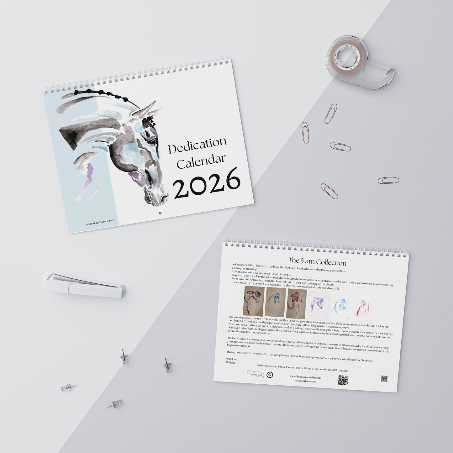 Equestrian Watercolor Wall Calendar – 12-Month Horse Art Calendar with Notes