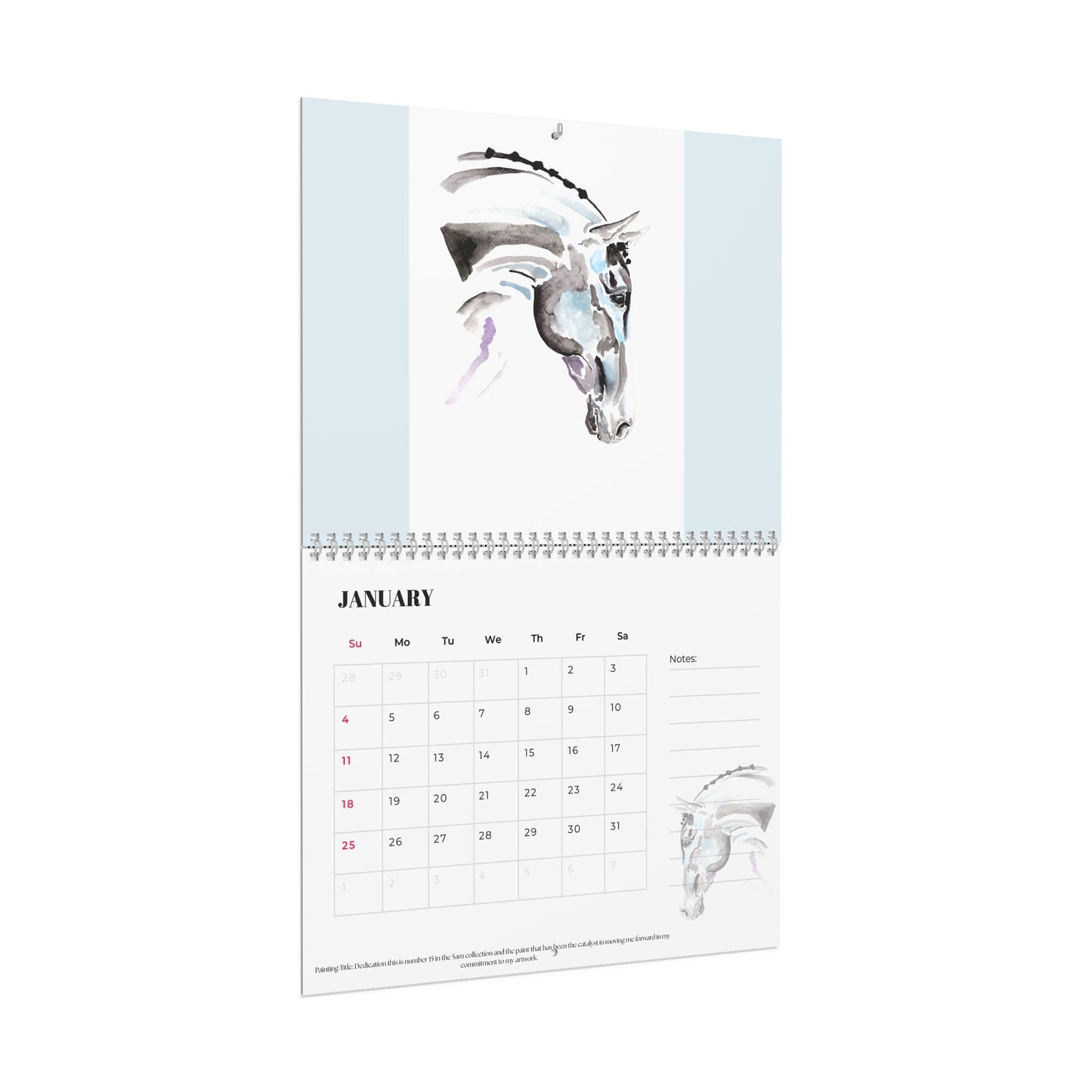 Equestrian Watercolor Wall Calendar – 12-Month Horse Art Calendar with Notes