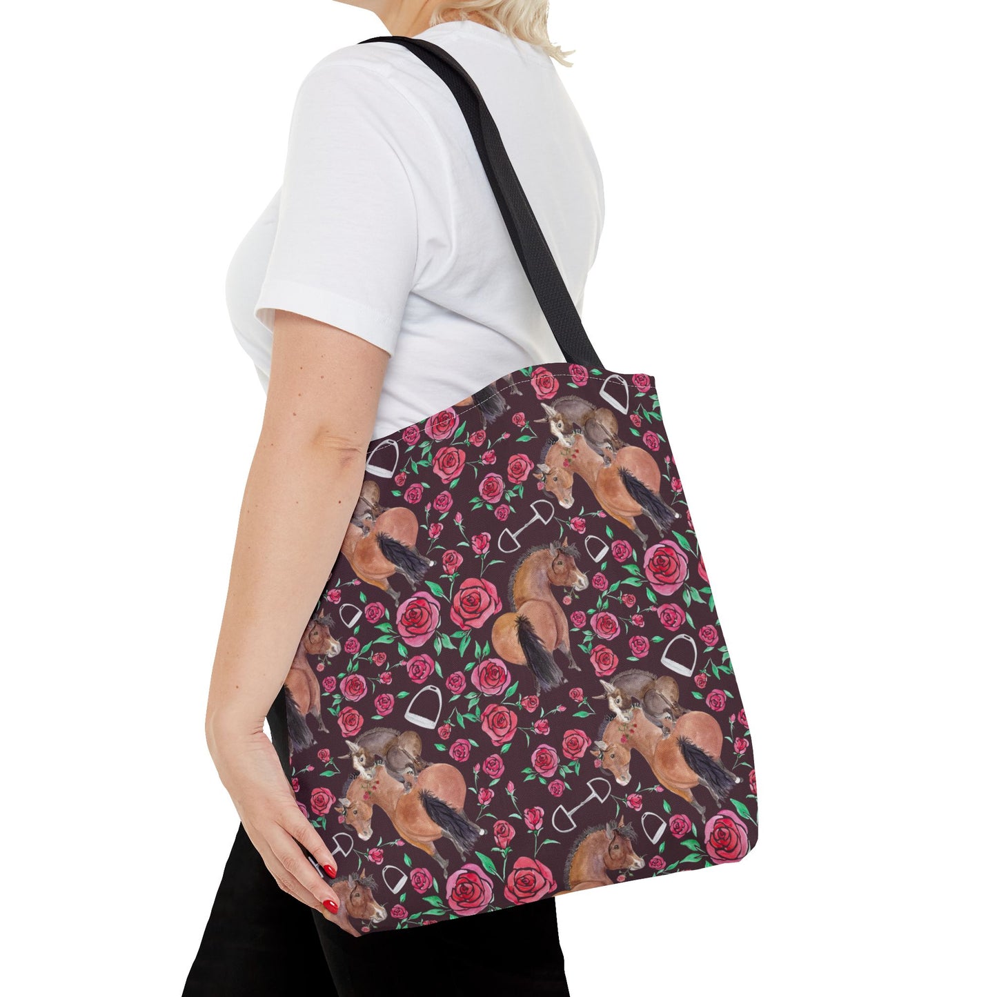Adorable little Rose and Rico Print Tote Bag - Whimsical Equestrian Design- Brown