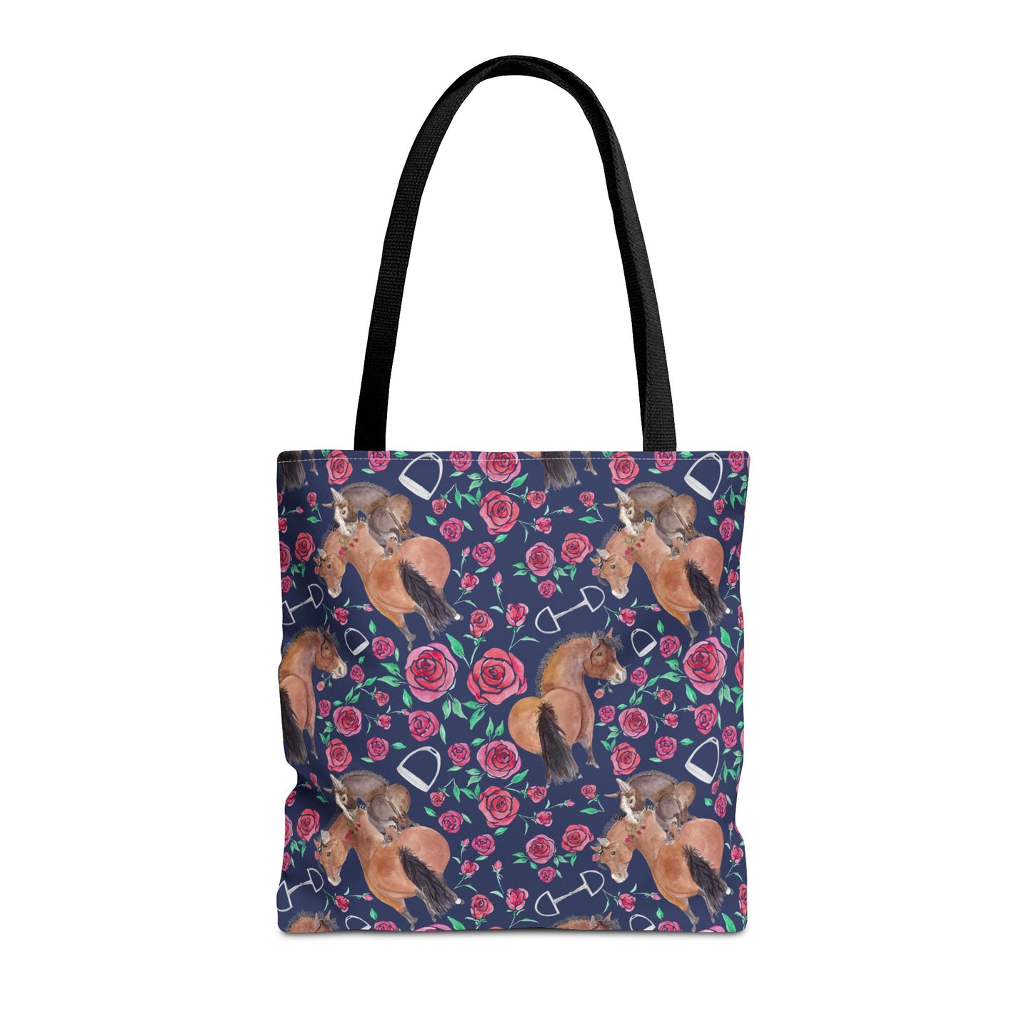 Adorable little Rose and Rico Print Tote Bag - Whimsical Equestrian Design- navy