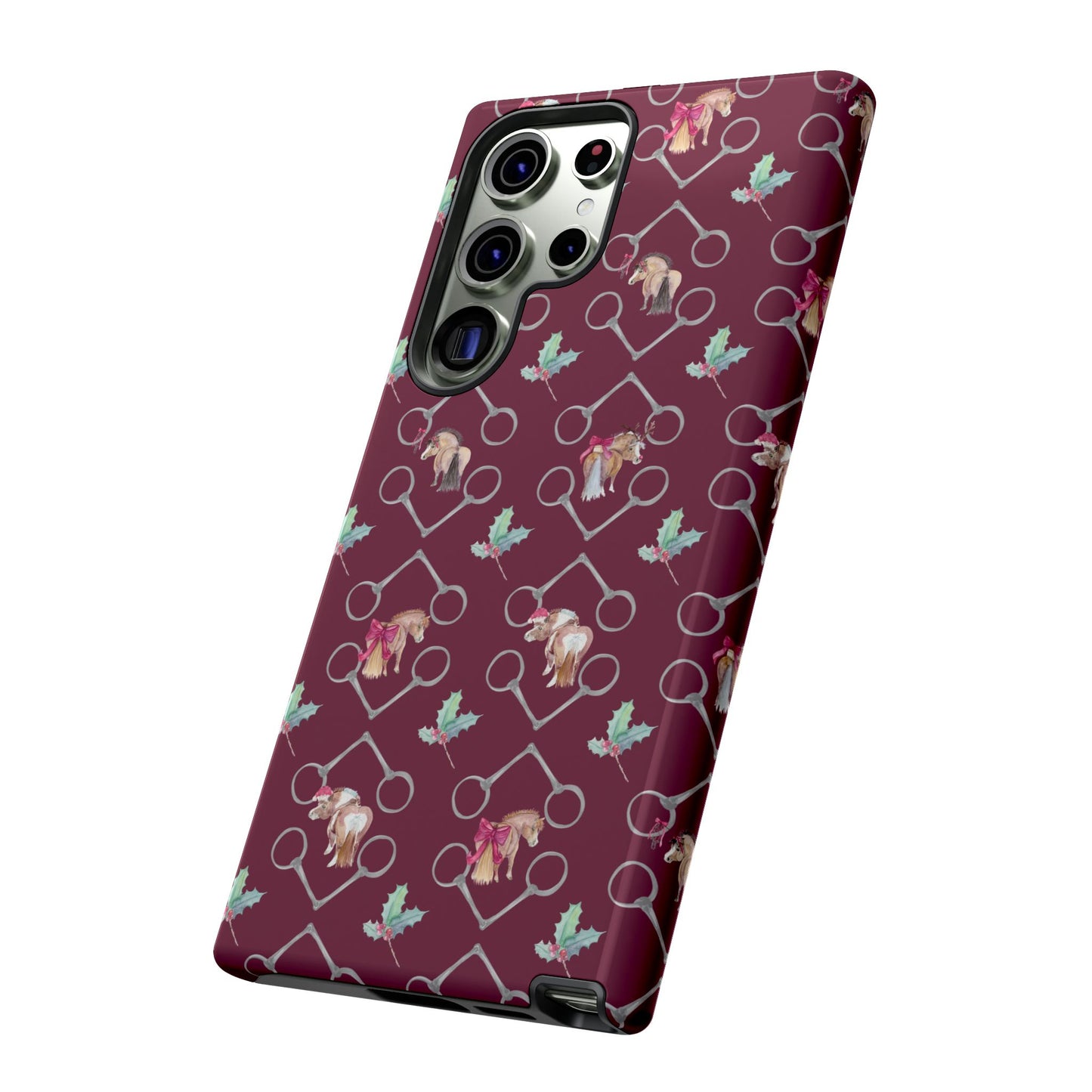 Adorable Little Ponies and Holly in Burgundy Tough Phone Case